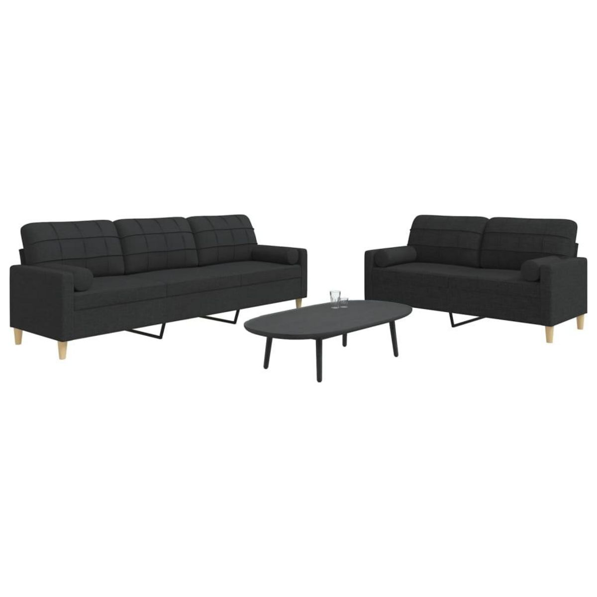 VIDAXL Ensemble de canapes 2 pcs avec coussins decoratifs noir tissu