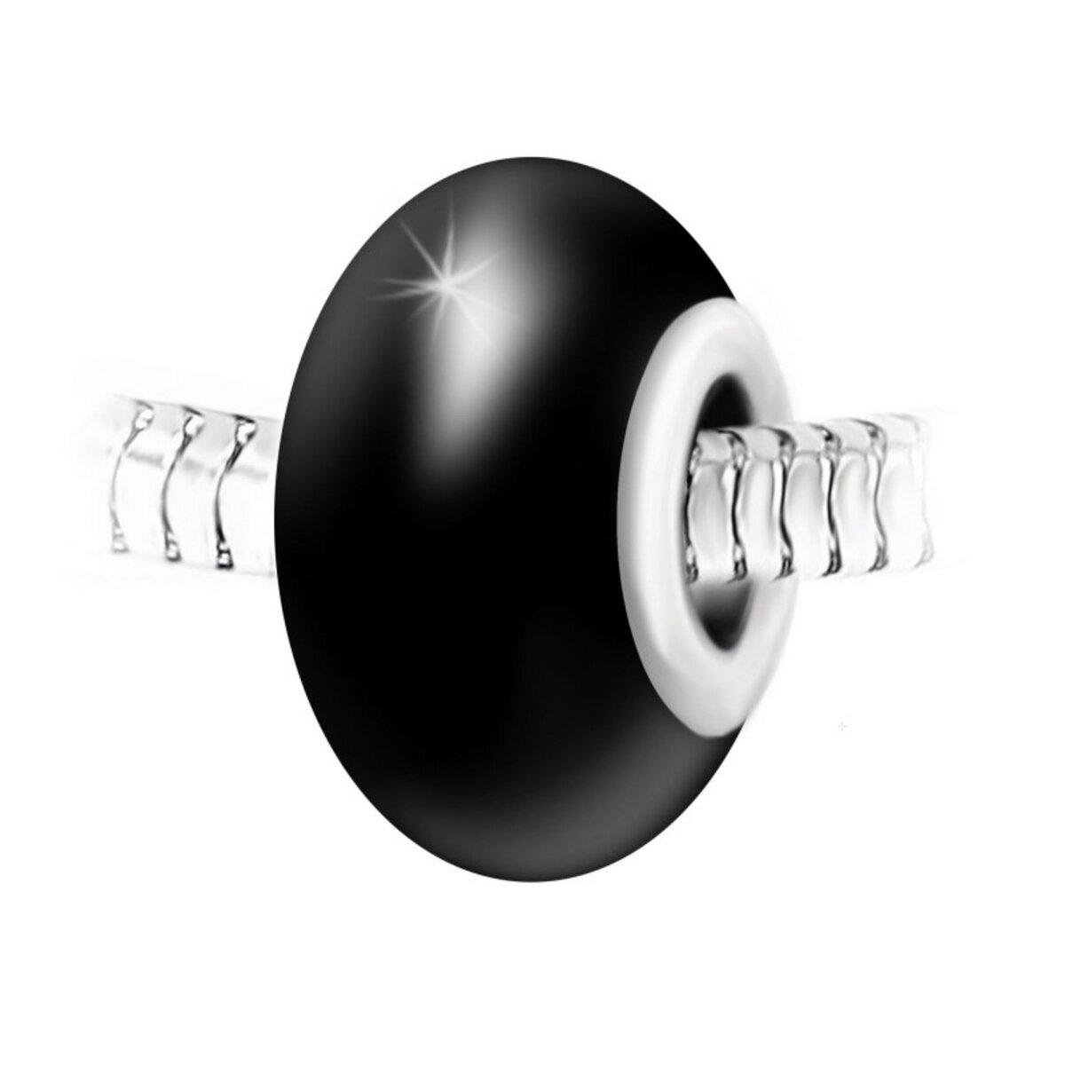 SC CRYSTAL Charm perle verre noir et acier par SC Crystal