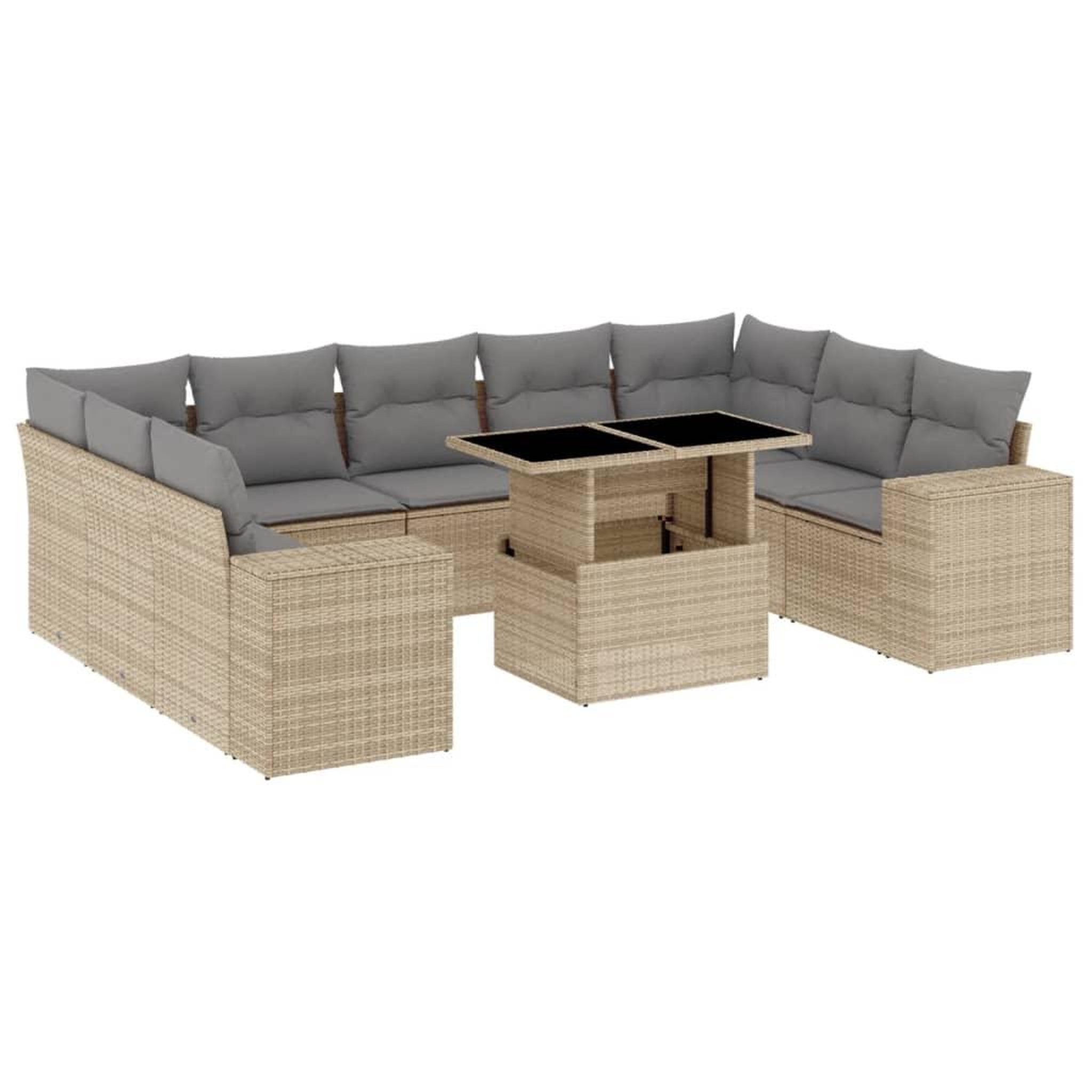 Voir la diapositive 2 : VIDAXL Salon de jardin avec coussins 10 pcs beige resine tressee