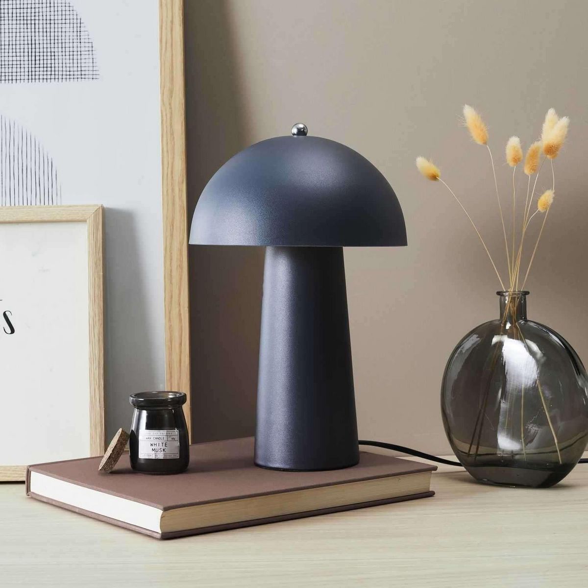 The Home Deco Factory Lampe à poser champignon - Hauteur 32 cm - Gris foncé