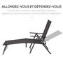 Voir la diapositive 6 : OUTSUNNY Bain de soleil pliable transat inclinable 5 positions chaise longue grand confort avec accoudoirs dim. 152L x 65l x 100H cm métal époxy textilène gris