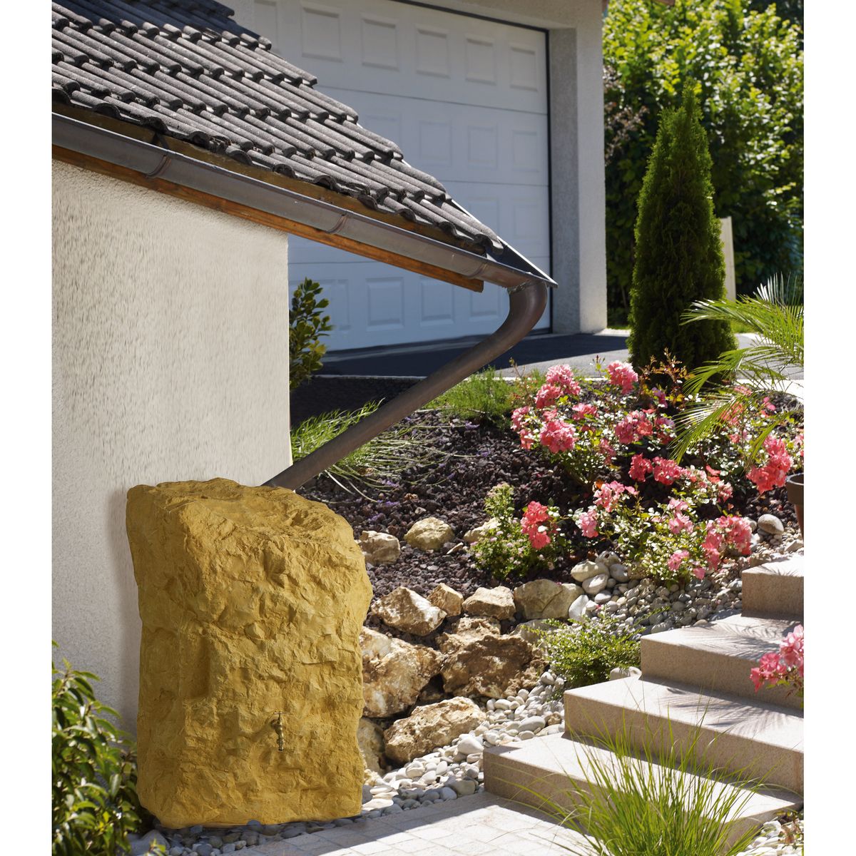 Belli Récupérateur d'eau aspect pierre Doré - 300L - ROCHER
