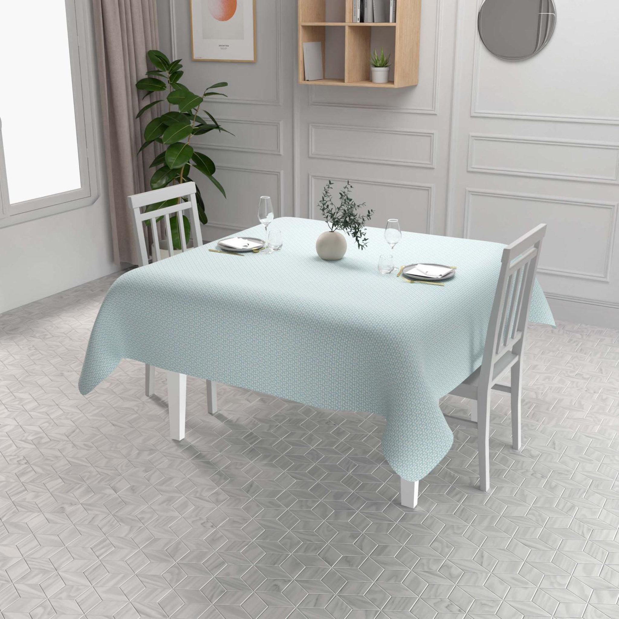 SOLEIL D'OCRE Nappe imprimée anti-tâches ROSALIA, par Soleil d'Ocre. Coloris disponibles : Bleu