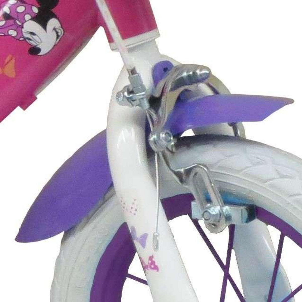 Disney Minnie Vélo enfant - Modème 12'' Minnie de Disney pour enfant de 85/100 cm avec stabilisateurs - 2 freins - Panier avant - Porte poupée arrière et pneus gonflables !