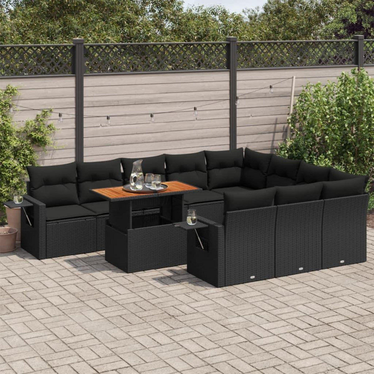 VIDAXL Salon de jardin 11 pcs avec coussins noir resine tressee