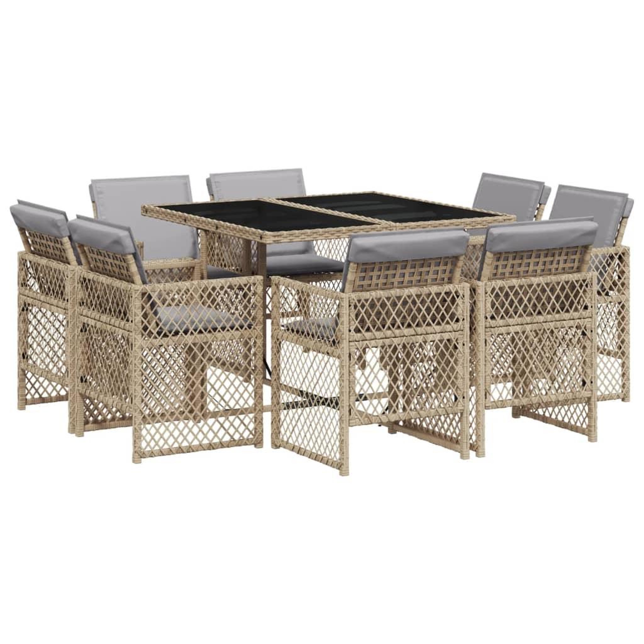 Voir la diapositive 2 : VIDAXL Ensemble a manger de jardin et coussins 9 pcs melange beige