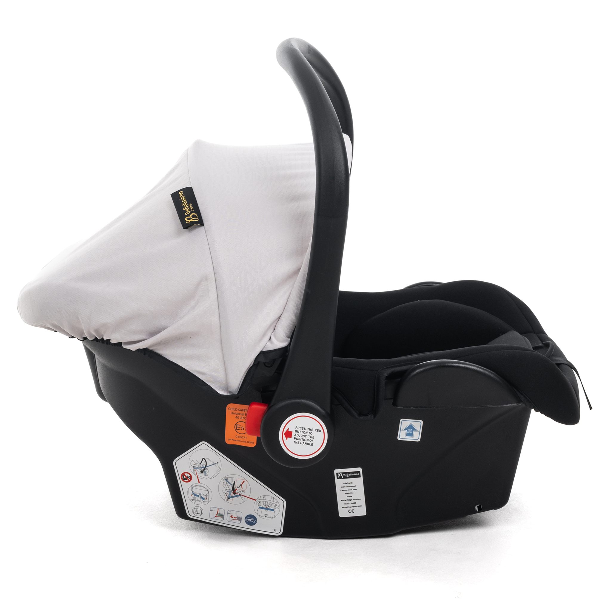 Voir la diapositive 5 : BEBELISSIMO Poussette combinée trio 3 en 1 - siège auto 0+ CAVO – nacelle – dès la naissance – jusqu'à 22kg  - beige