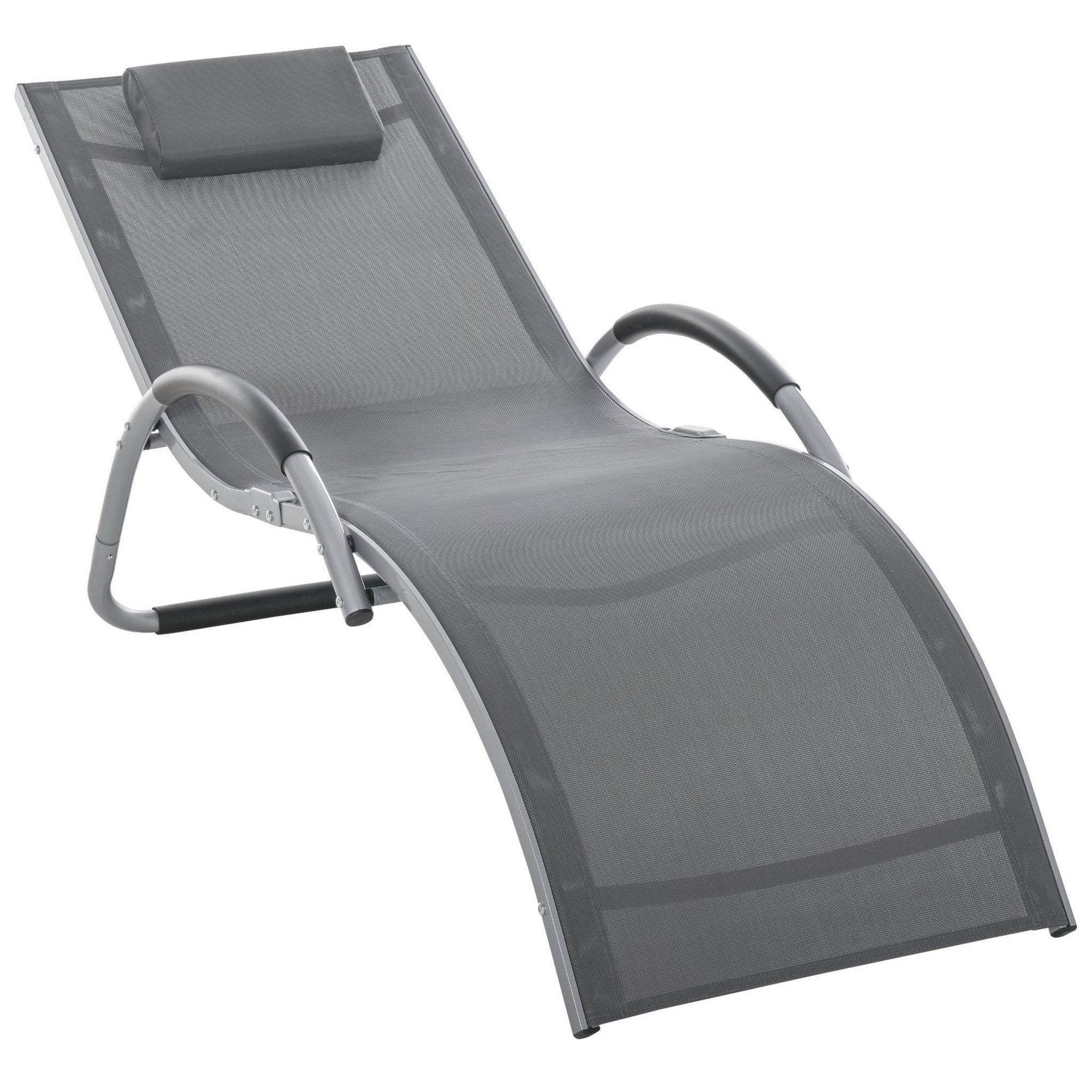 Voir la diapositive 1 : OUTSUNNY Bain de soleil transat design contemporain avec appui-tête grand confort léger aluminium textilène 160 x 60 x 65 cm gris
