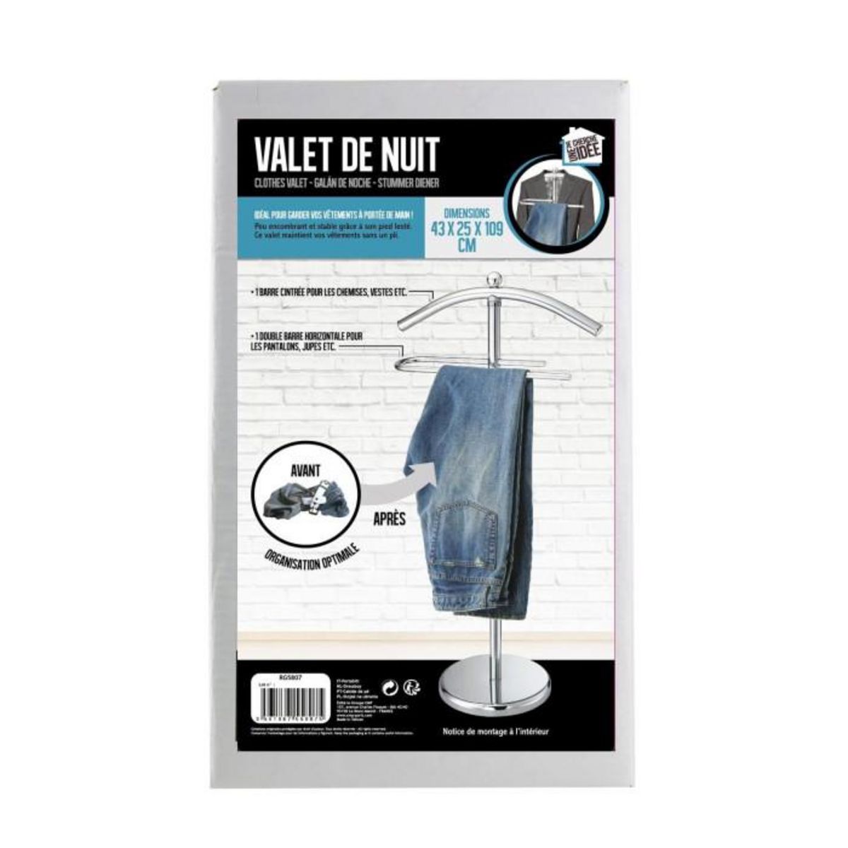 Paris Prix Valet de Chambre en Métal  Nuit  109cm Argent