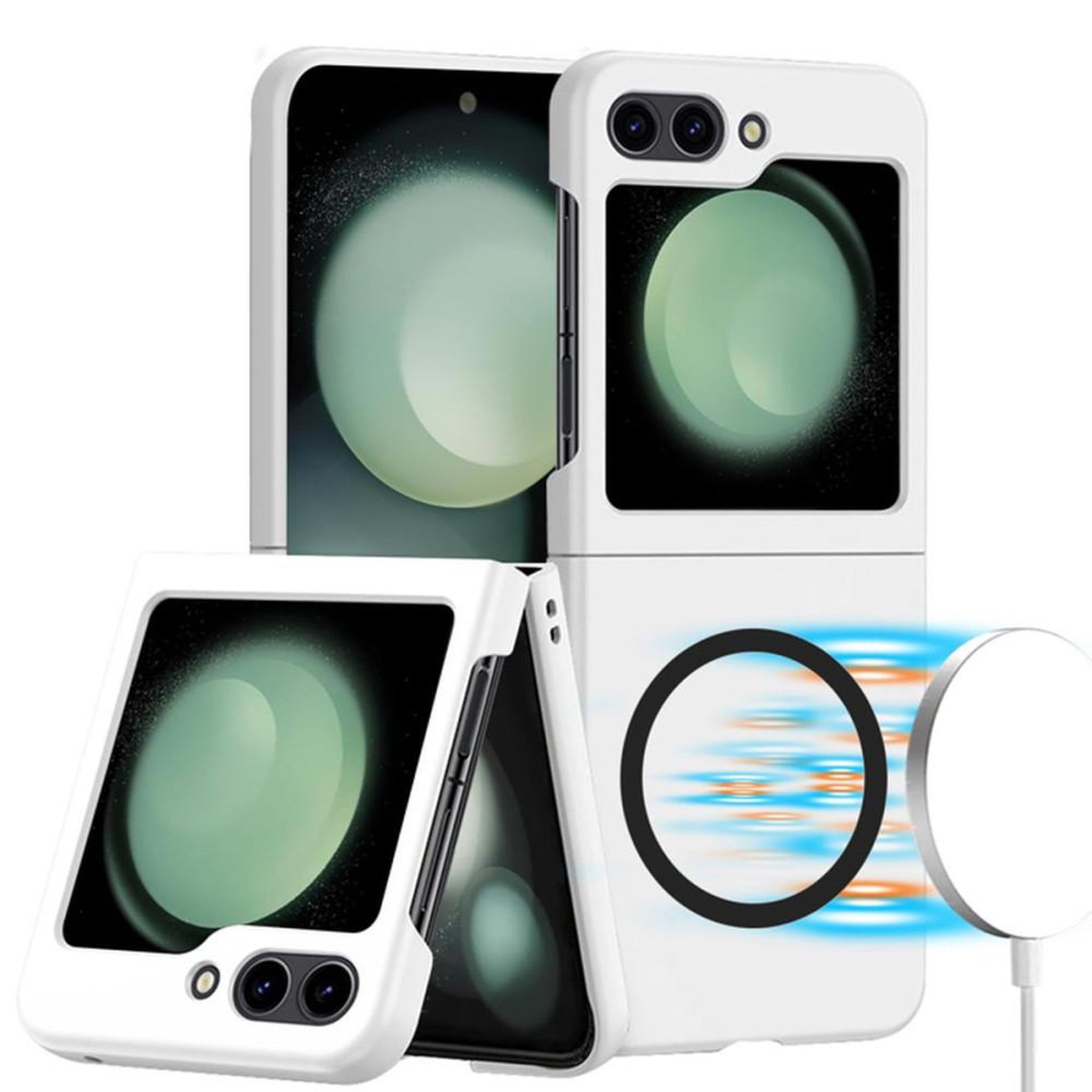 Voir la diapositive 1 : Coque de protection magnétique ultra-fine grise pour Samsung Galaxy Z Flip 5, anti-rayures, anti-traces, recharge sans fil compatible, découpe caméras arrière et boutons silicone