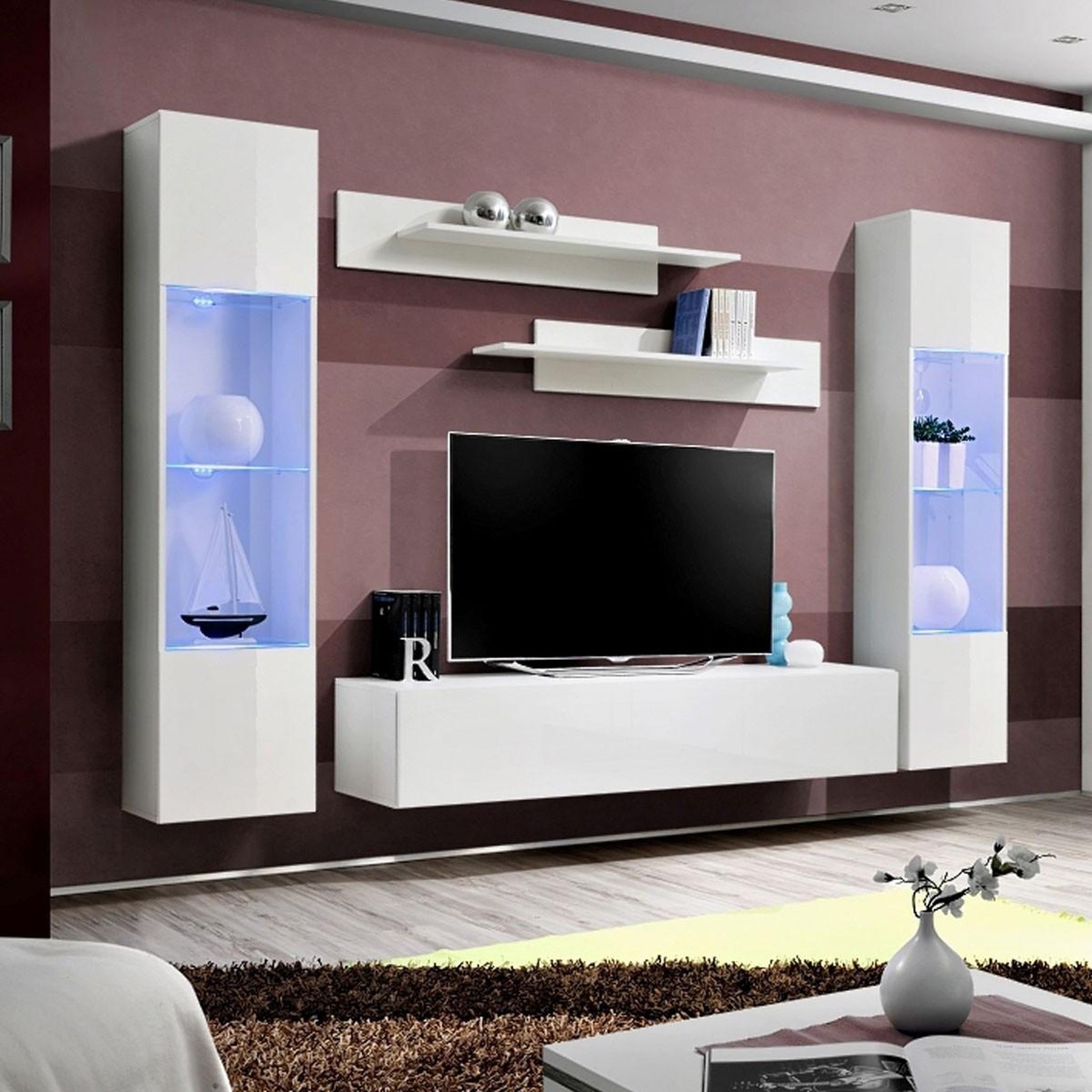 Paris Prix Ensemble meuble tv mural  fly a3  260cm blanc