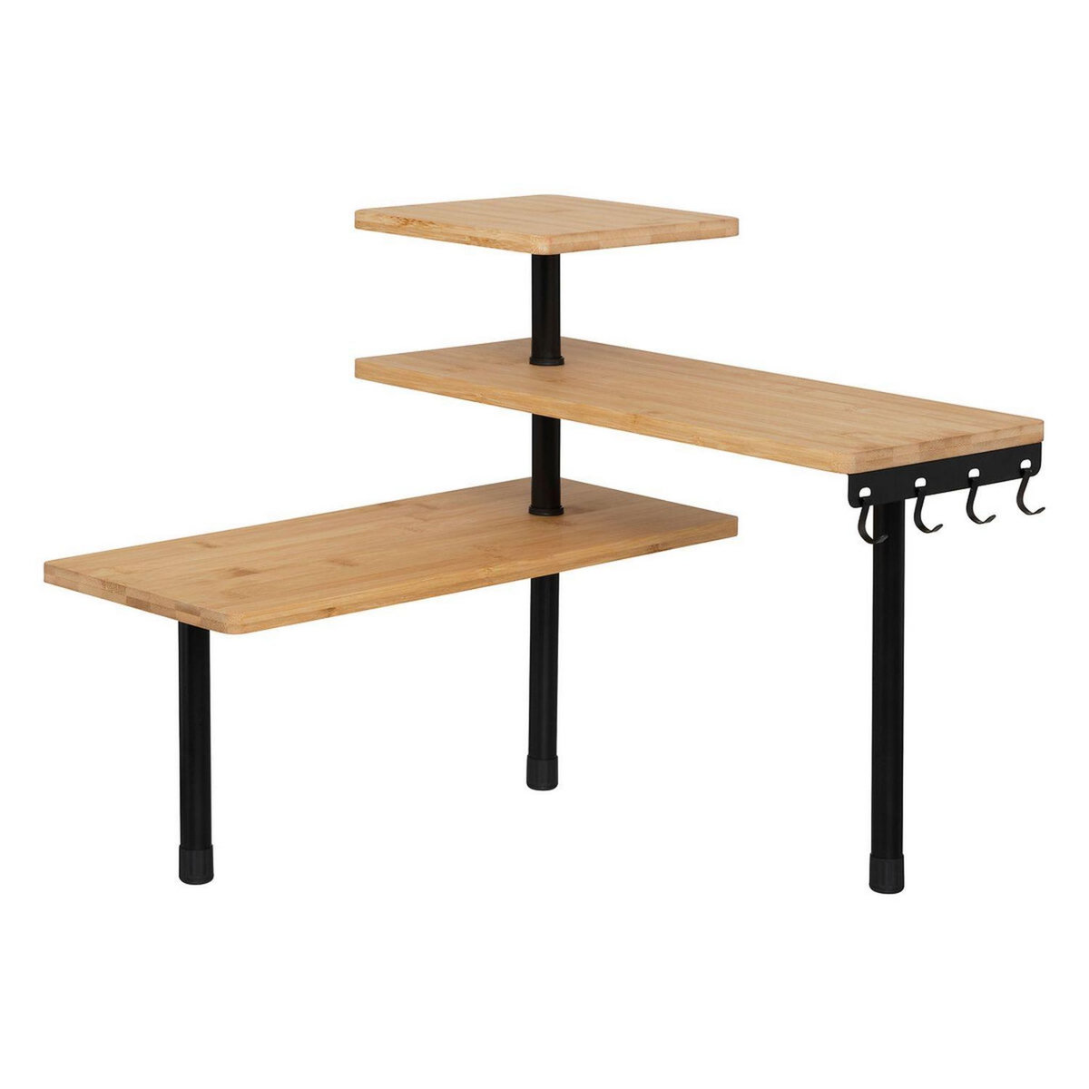 FIVE Étagère d'angle 3 niveaux en bambou et inox - Beige et noir