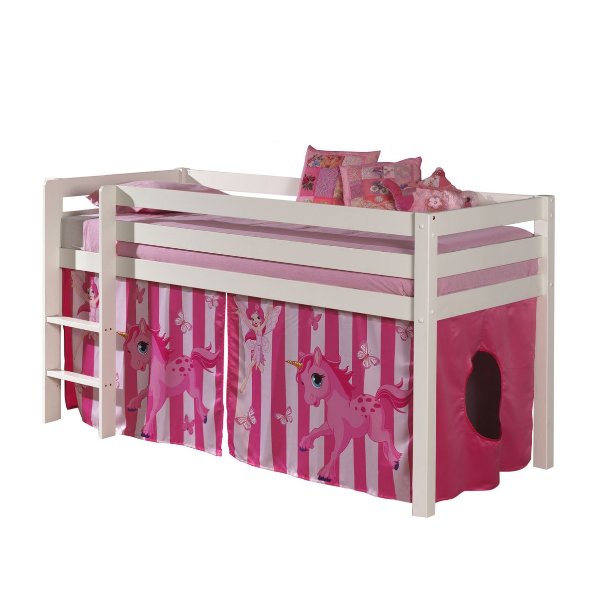 Lit mi-hauteur en pin Blanc WOODY, 9 modèles