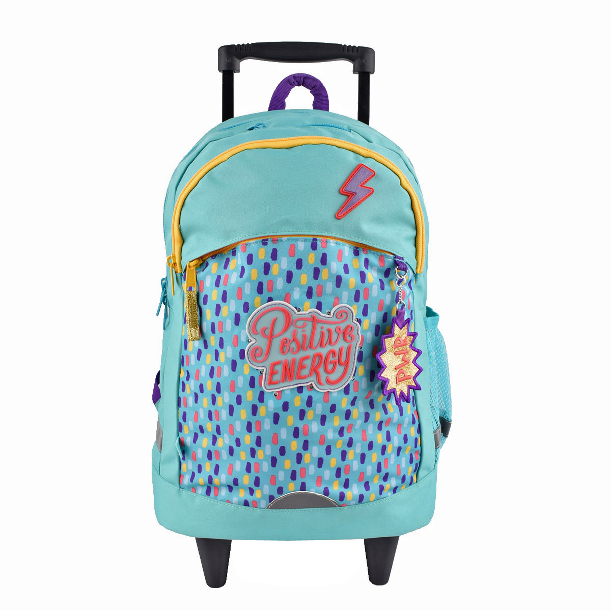 Voir la diapositive 1 : AUCHAN Sac à dos à roulettes bleu POSITIVE ENERGY avec leds