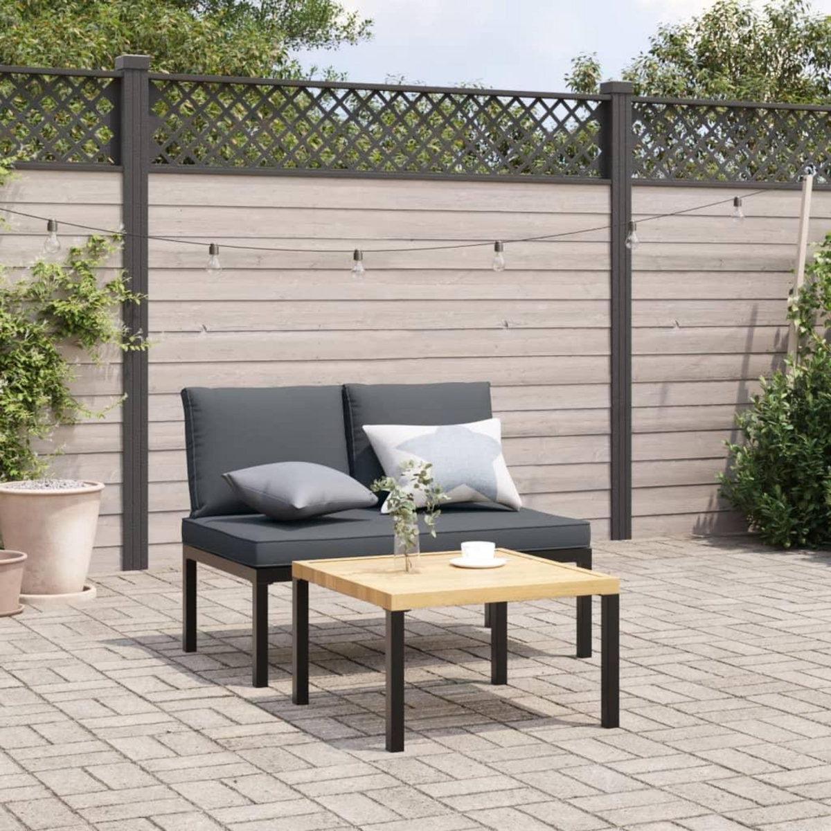 VIDAXL Banc de jardin avec coussins noir aluminium