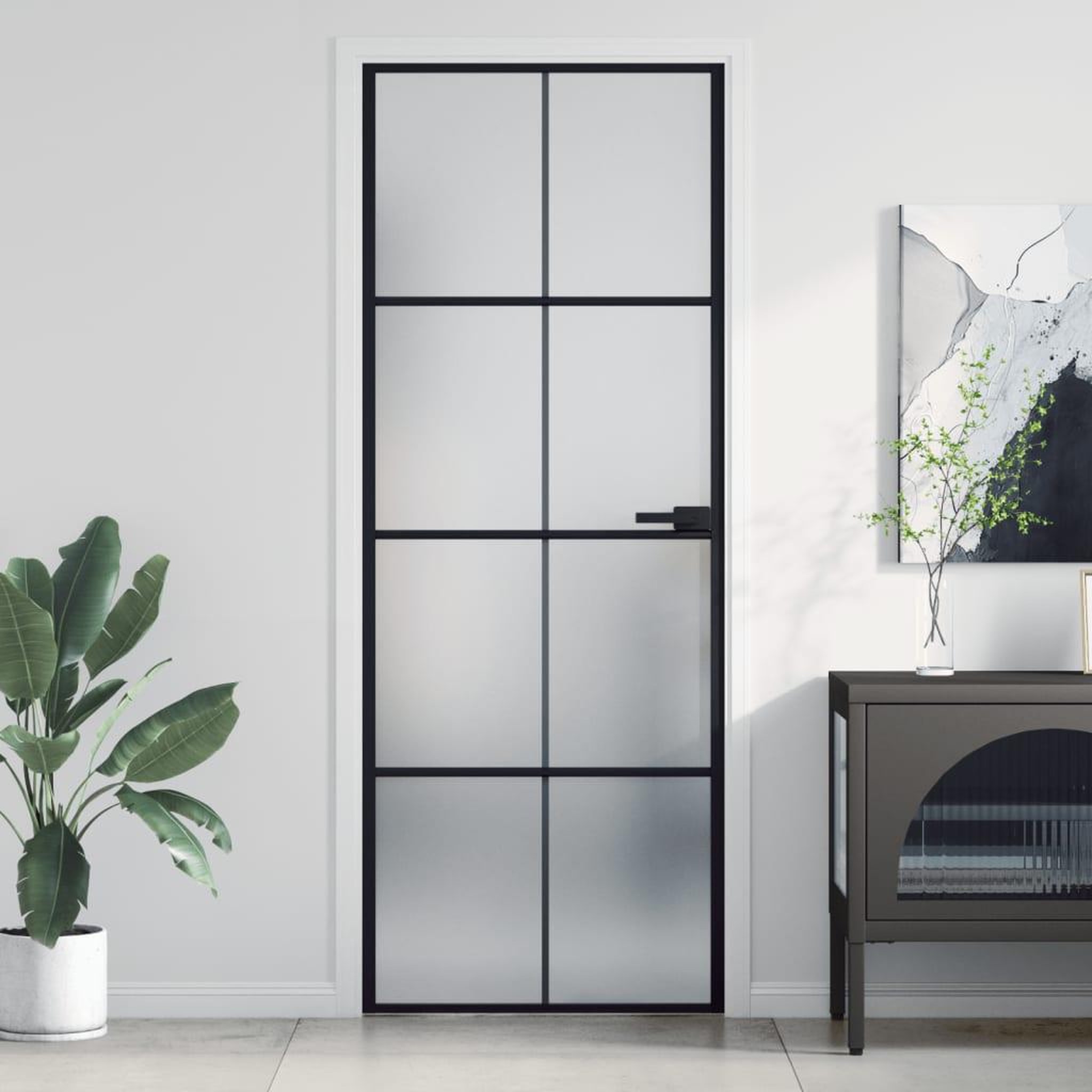 VIDAXL Porte interieure mince noir 76x201,5 cm verre trempe aluminium