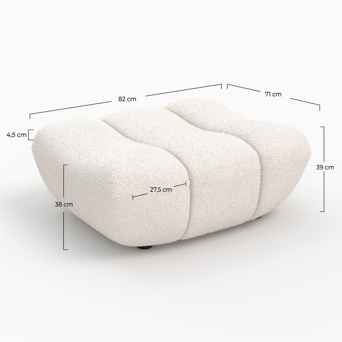 Rendez vous déco Pouf repose-pieds en tissu bouclé blanc-Teddy
