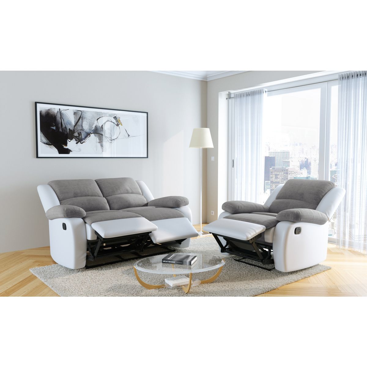 Ensemble canapé 2 places relax + fauteuil relax HELENE