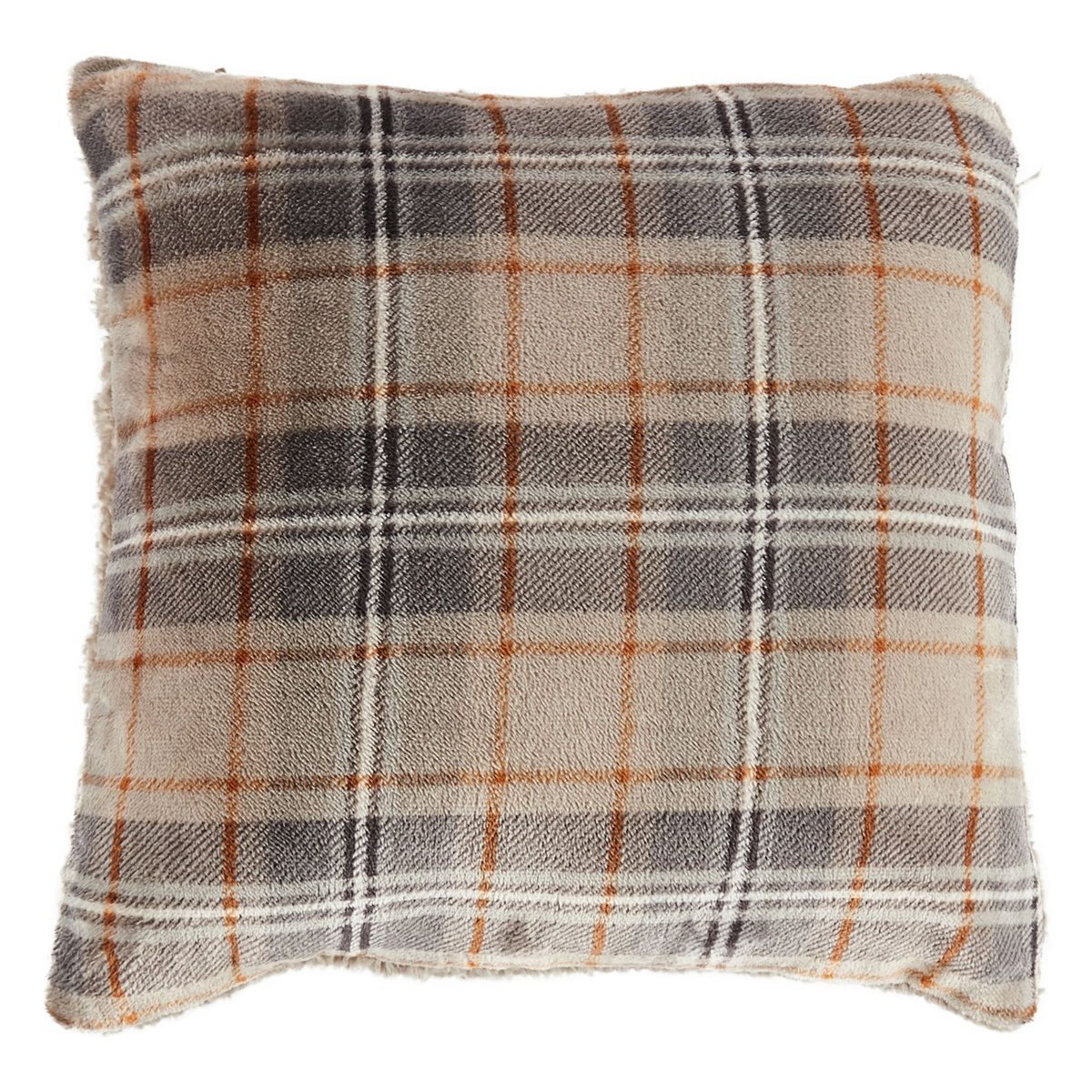 ACTUEL Coussin déco en sherpa Ecossais/uni 