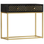 VIDAXL Table console Noir et dore 90x30x75 cm Bois de manguier massif