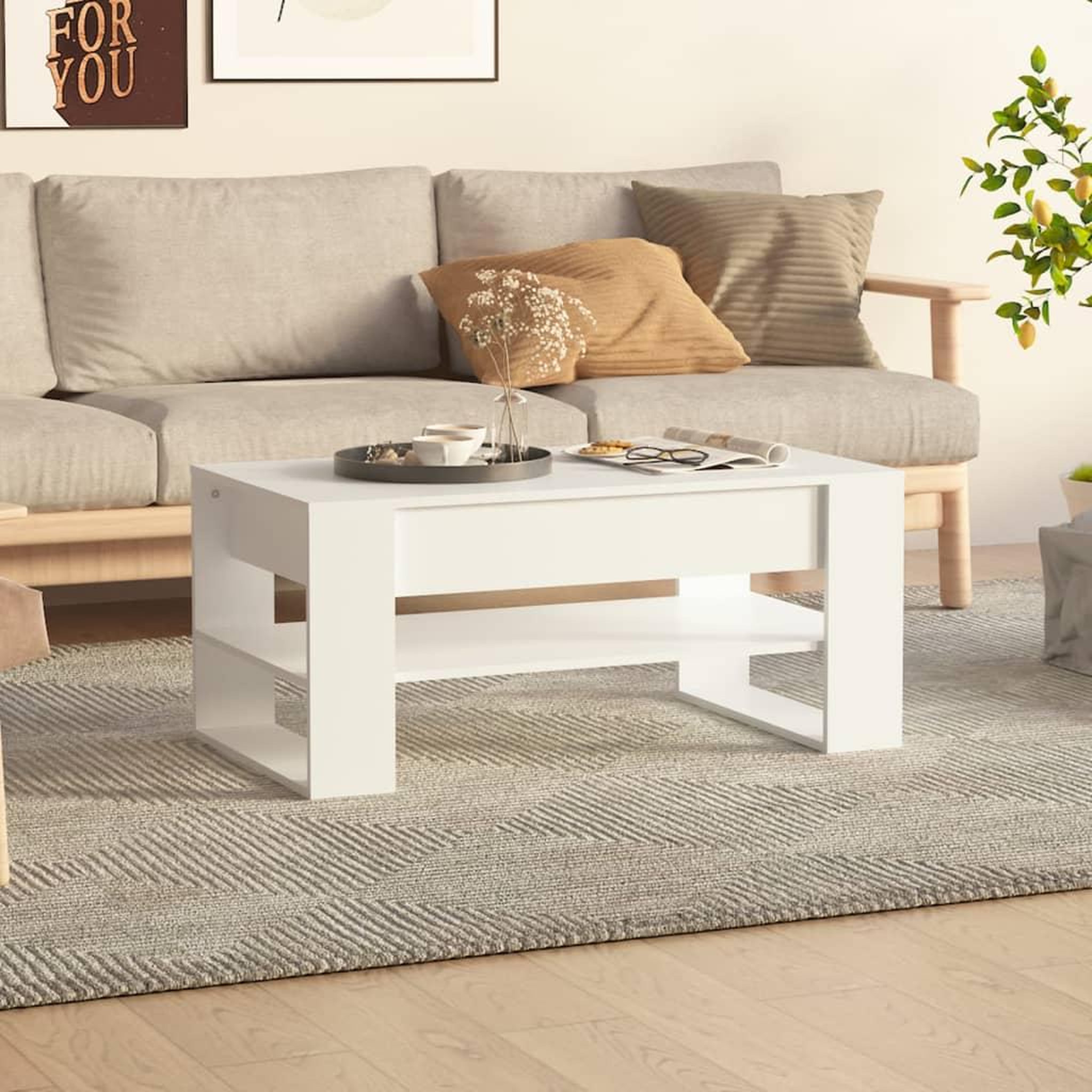 Voir la diapositive 1 : VIDAXL Table basse blanc 102x55x45 cm bois d'ingenierie