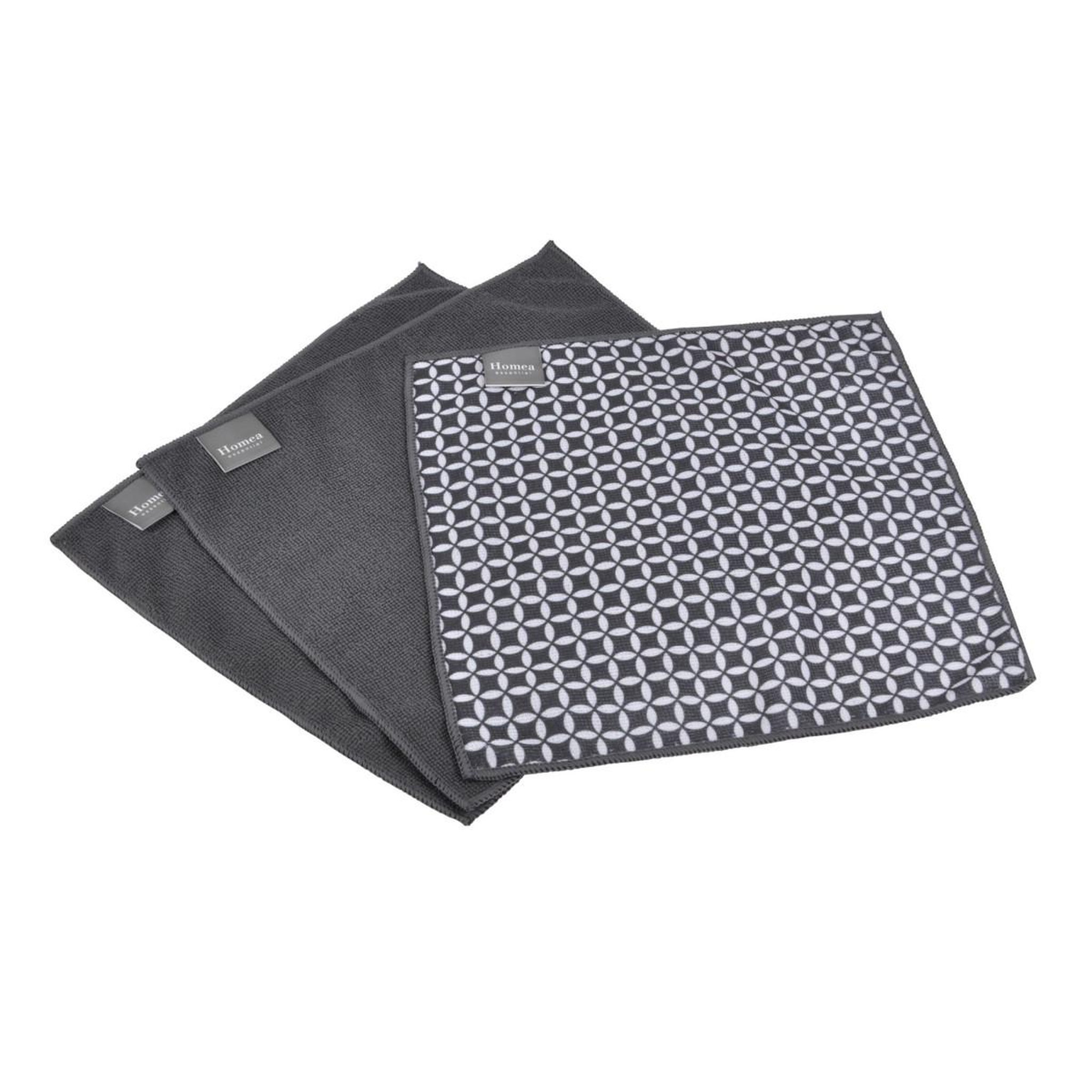 HOMEA Lot de 3 chiffons  geoflower  30x30cm gris & blanc