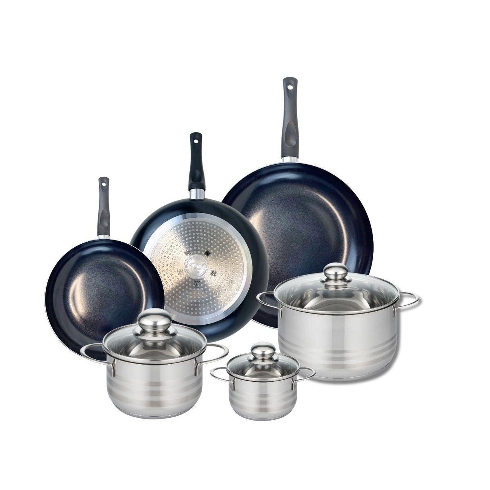 ELO Ensemble de 3 poêles de cuisson 20, 24 et 28 cm et 3 faitouts 12, 16 et 20 cm elo prima brillant