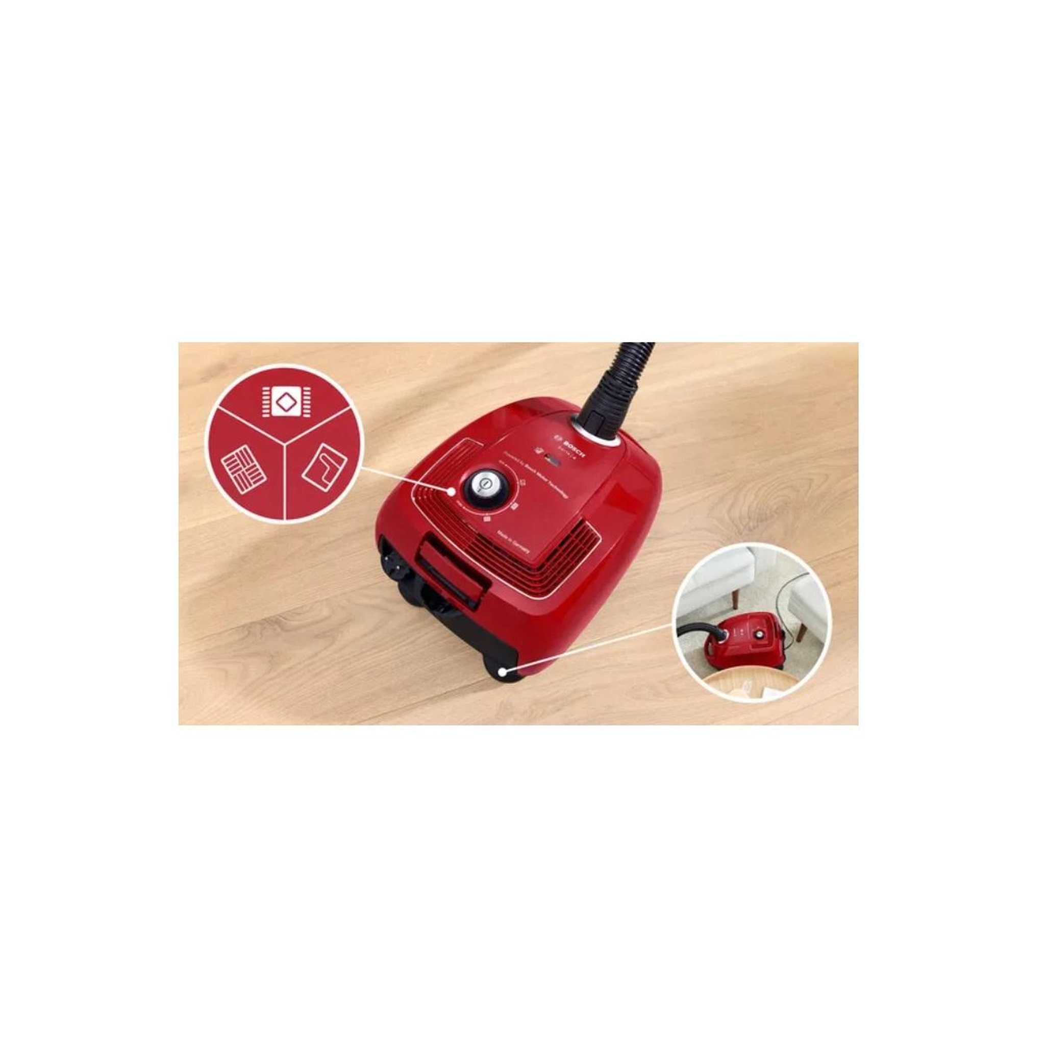 Voir la diapositive 5 : BOSCH Aspirateur traineau 600w 79db rouge - bgb38rd2