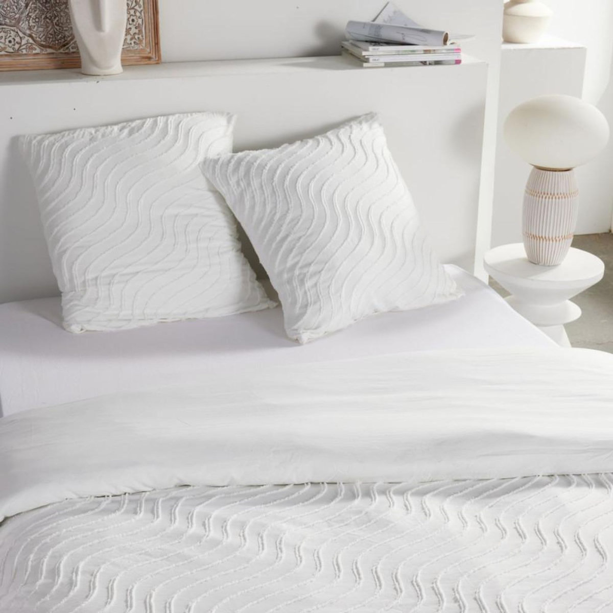 Today Parure de lit - TODAY - Essential - 2 personnes - 220 x 240 cm - Effet tufté vague blanc