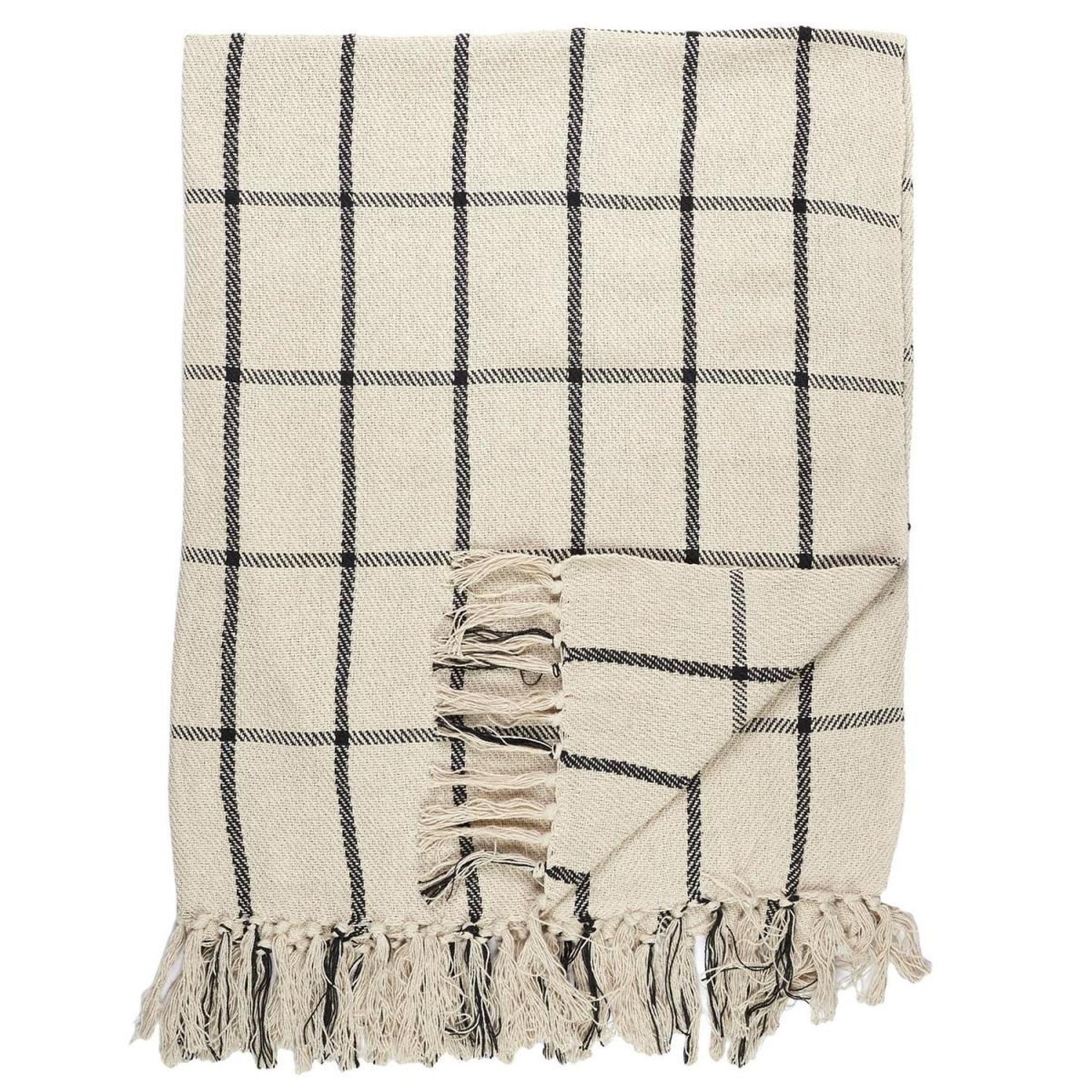 The Home Deco Factory Plaid à franges  imprimé  125x150cm beige & noir