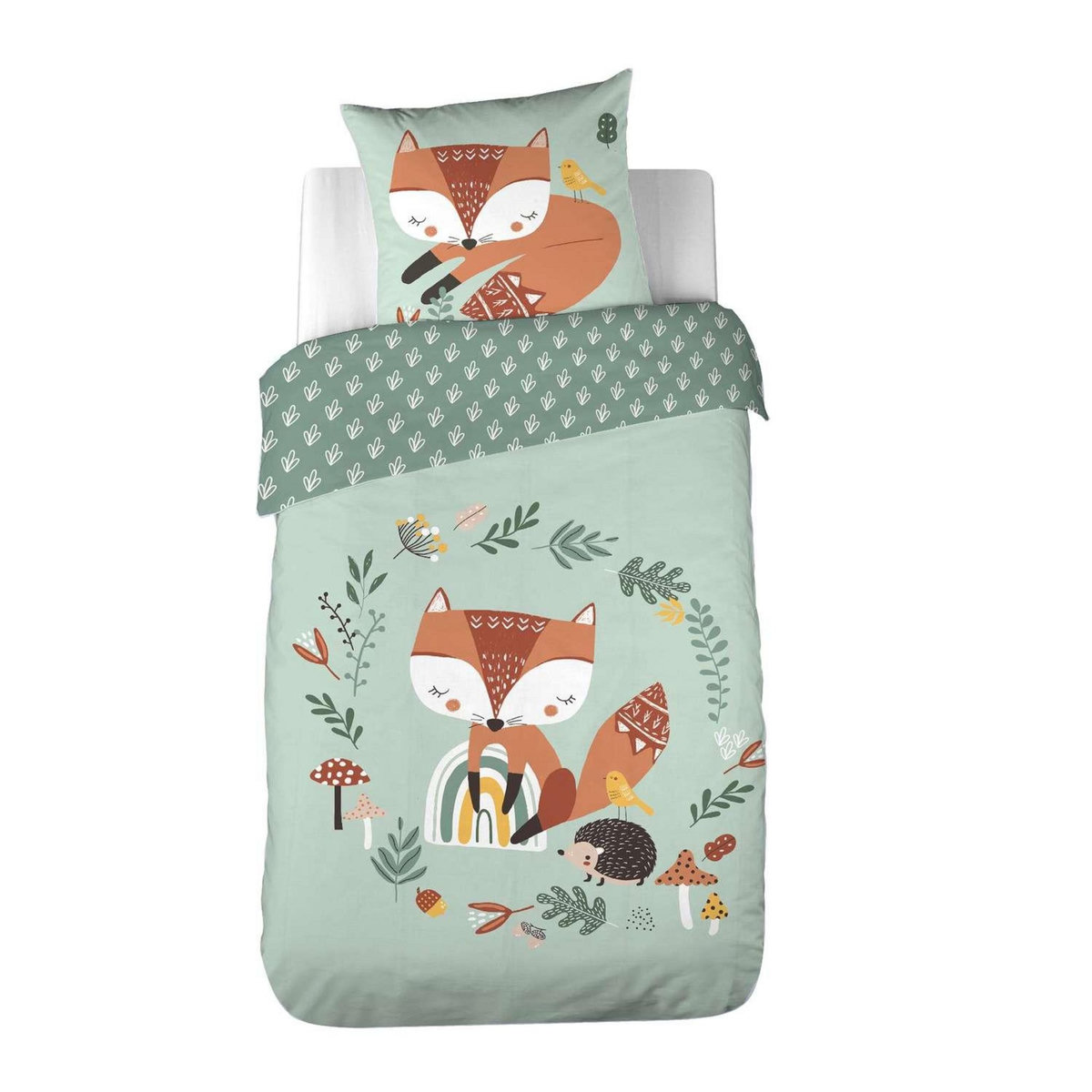 COTE DECO Parure de lit enfant Renard - 100% coton 57 fils/cm² - 140 x 200 cm