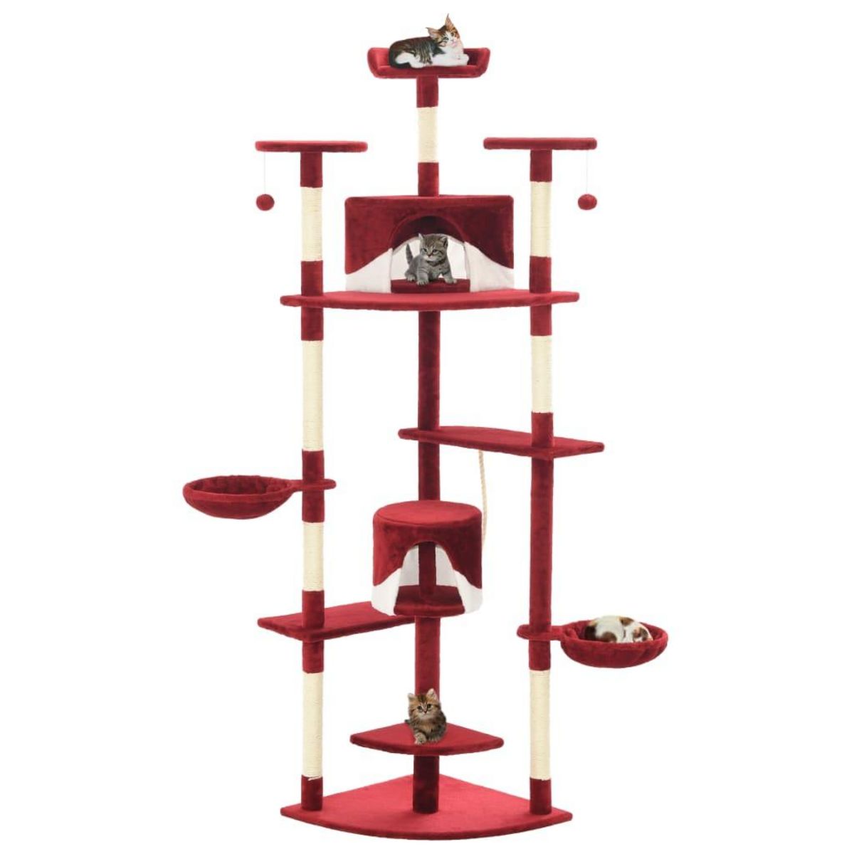 VIDAXL Arbre a chat avec griffoirs en sisal 203 cm Rouge et Blanc