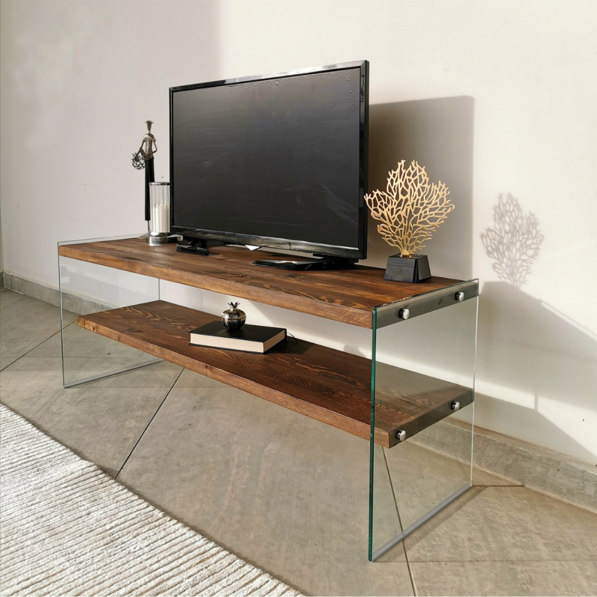 Voir la diapositive 2 : CONCEPT USINE Meuble tv contemporain verre et bois 120 cm joy