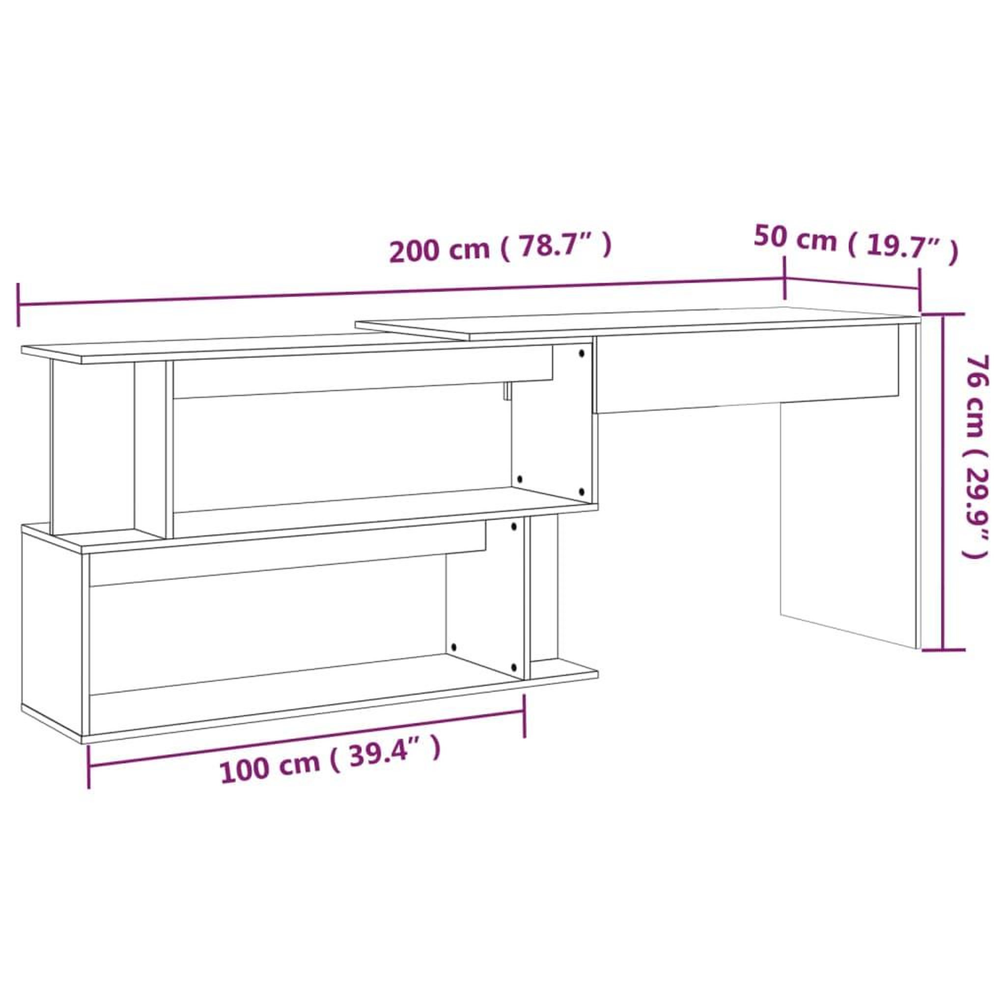 Voir la diapositive 6 : VIDAXL Bureau d'angle Chene marron 200x50x76 cm Bois d'ingenierie
