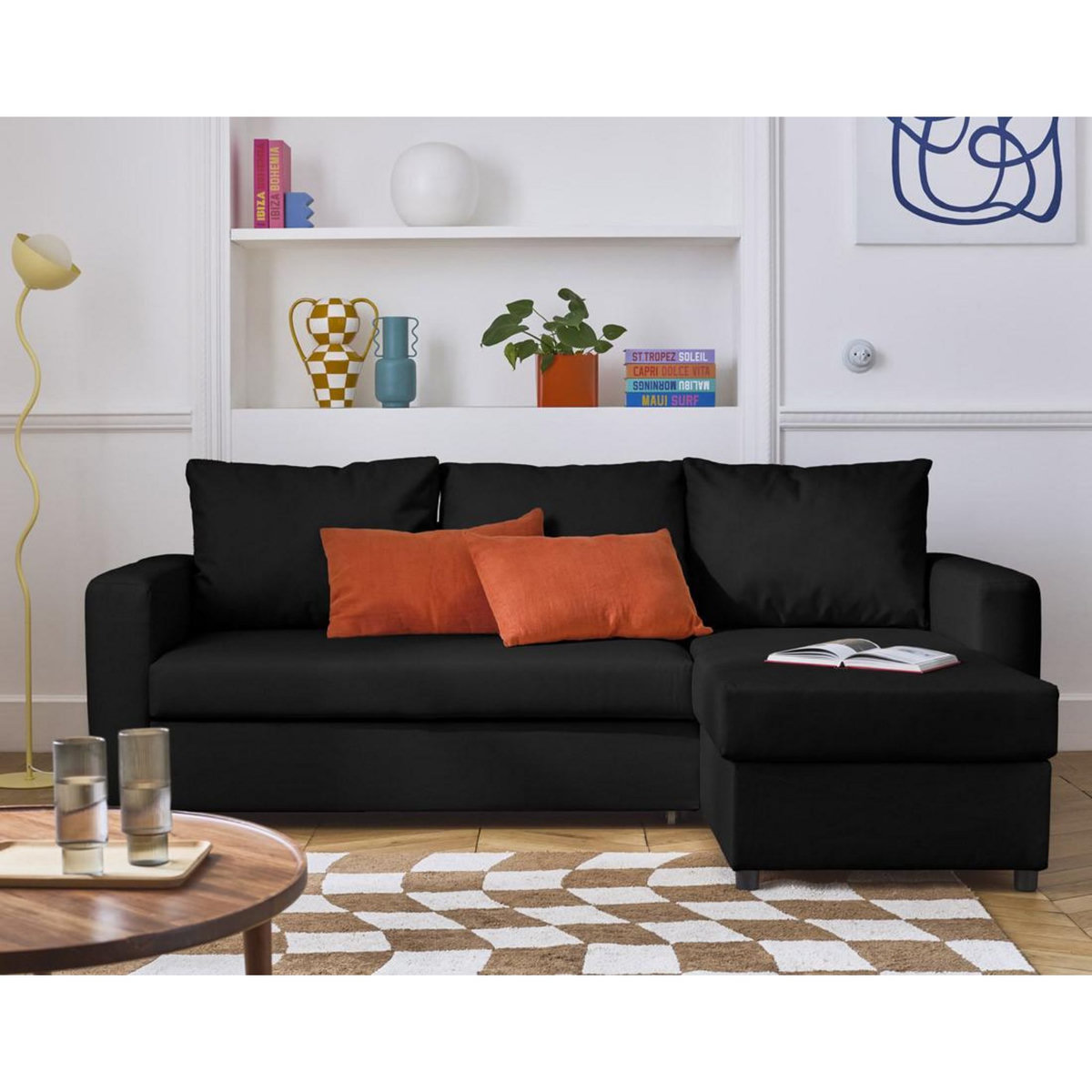 BEST MOBILIER Martha - canapé d'angle réversible 4 places - convertible avec coffre - en tissu