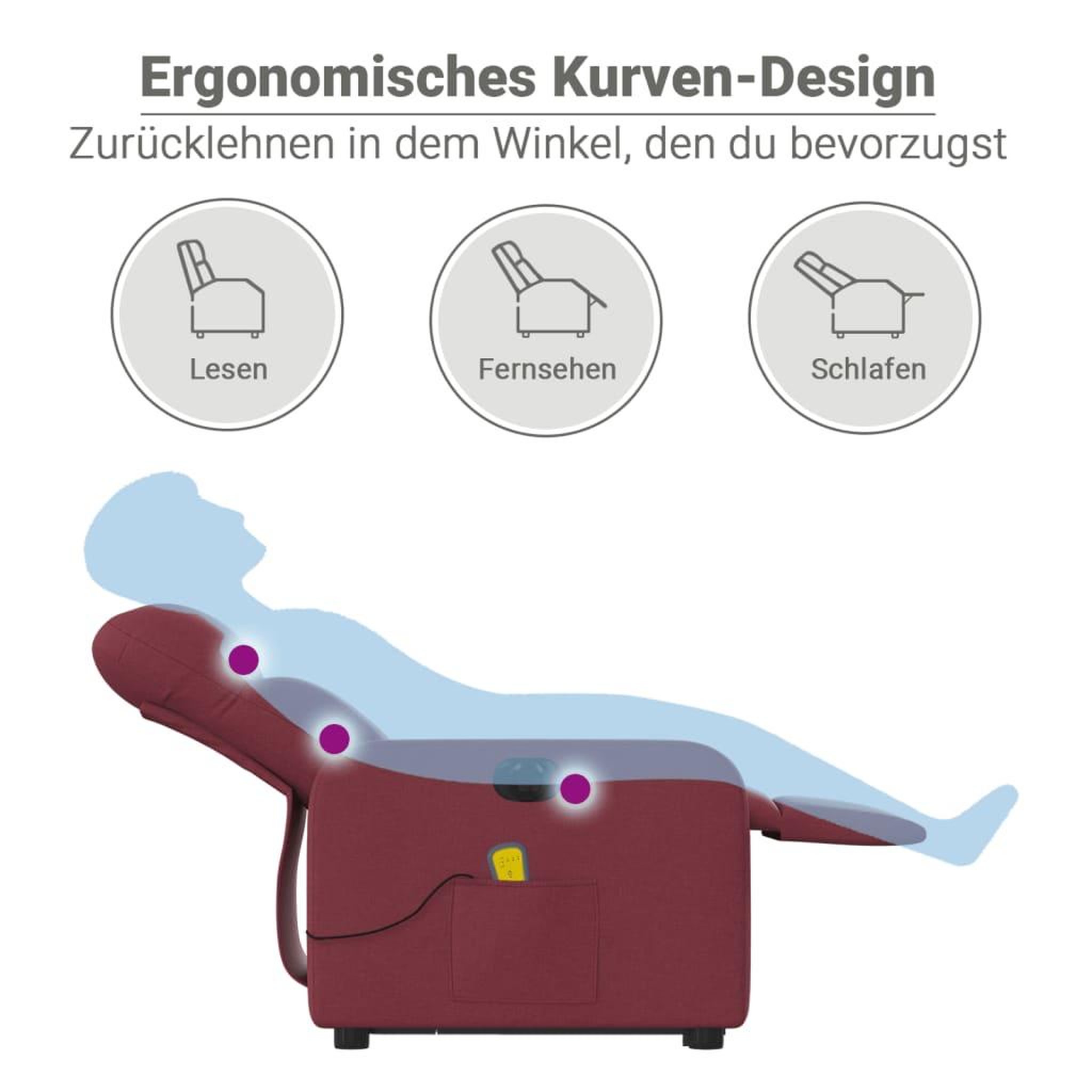 Voir la diapositive 6 : VIDAXL Fauteuil inclinable de massage electrique Rouge bordeaux Tissu