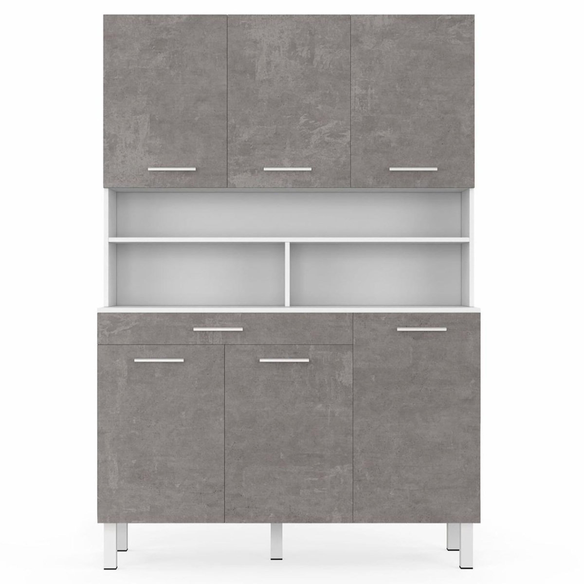ID MARKET Buffet de cuisine 120 CM CINA 6 portes + tiroir blanc et effet béton