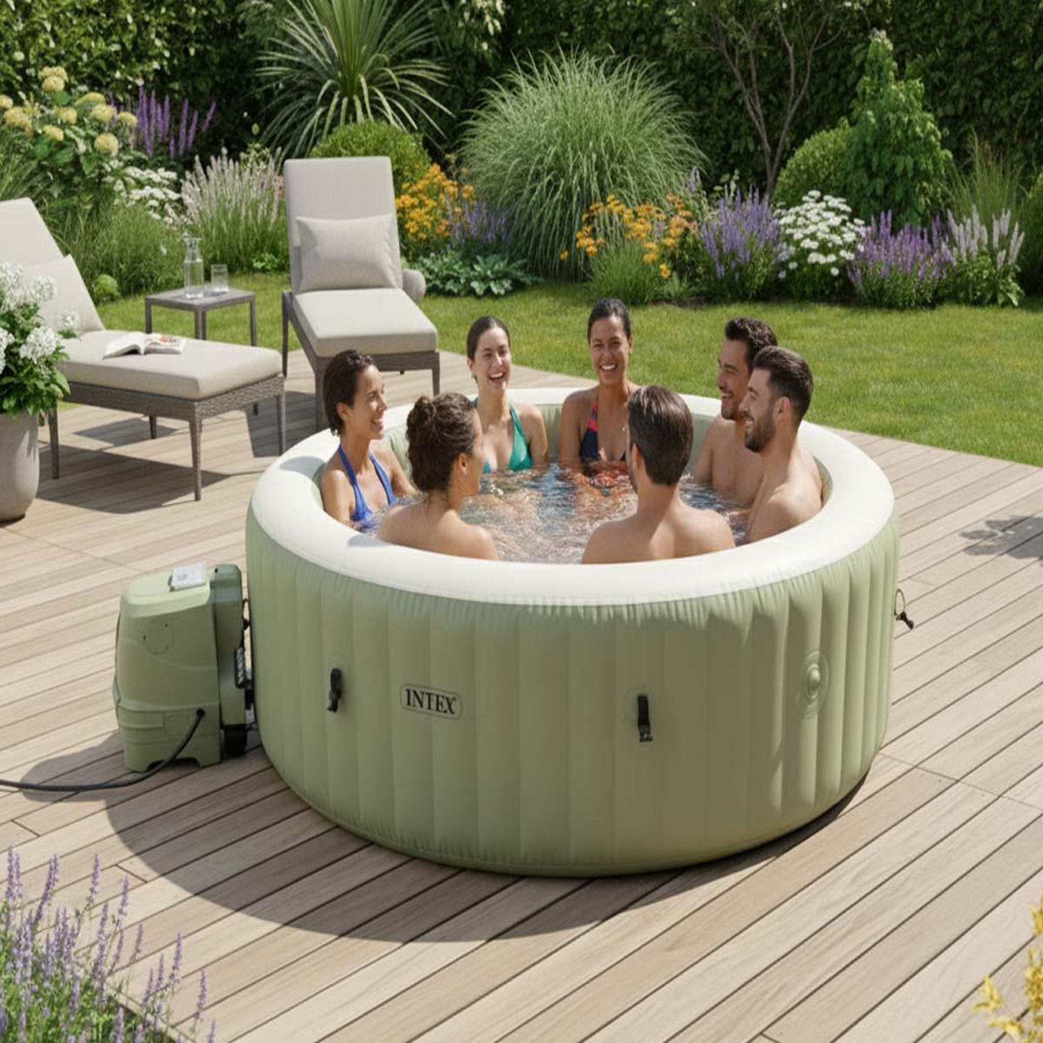 Voir la diapositive 2 : INTEX Spa gonflable purespa olive rond bulles 8 places - intex