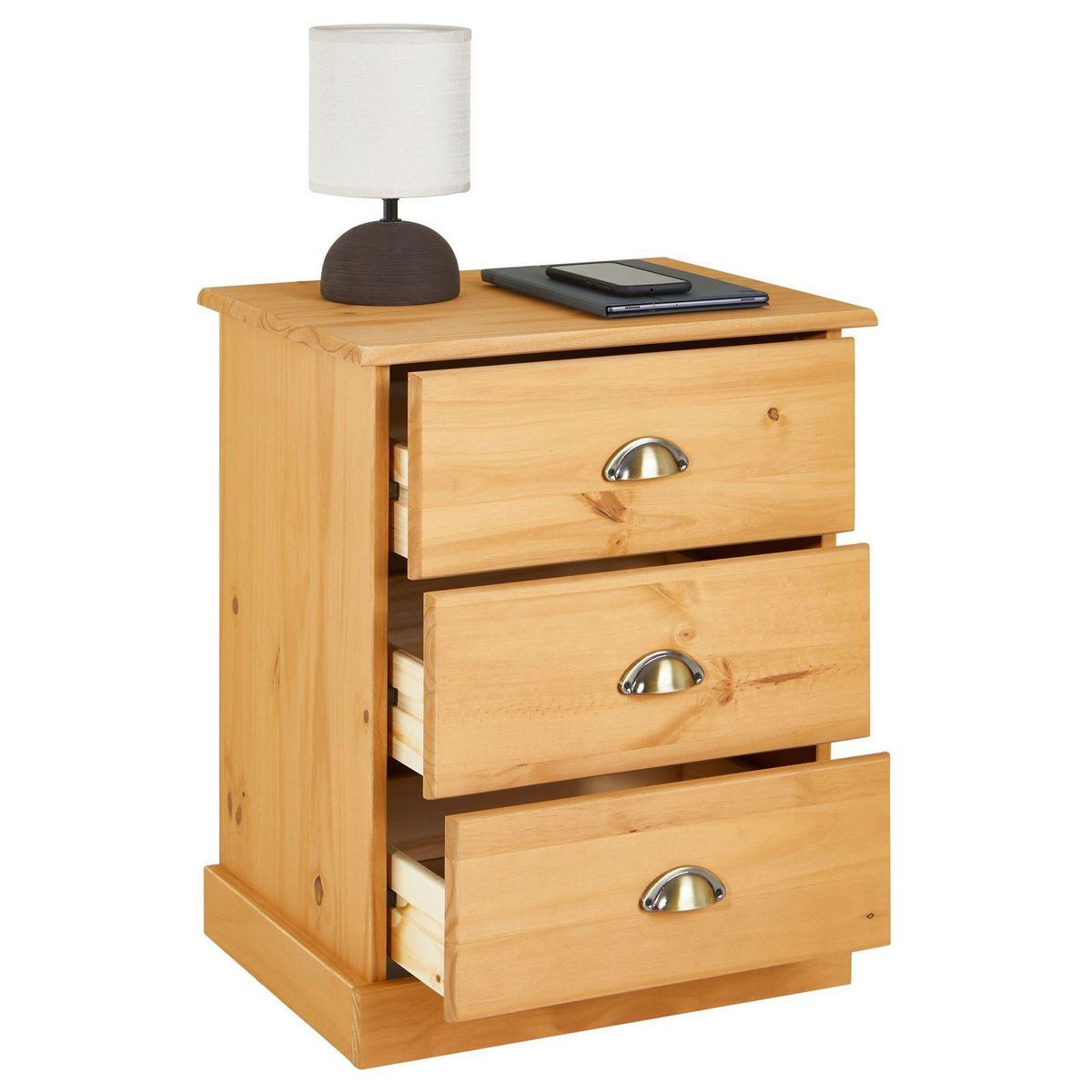 IDIMEX Table de chevet PARIS en pin massif, 3 tiroirs