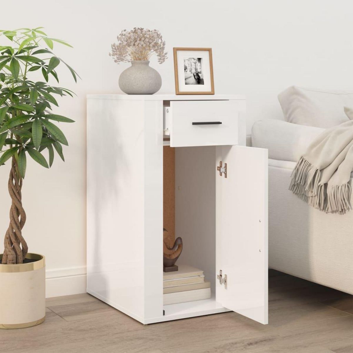 VIDAXL Armoire de bureau Blanc brillant 40x49x75 cm Bois d'ingenierie