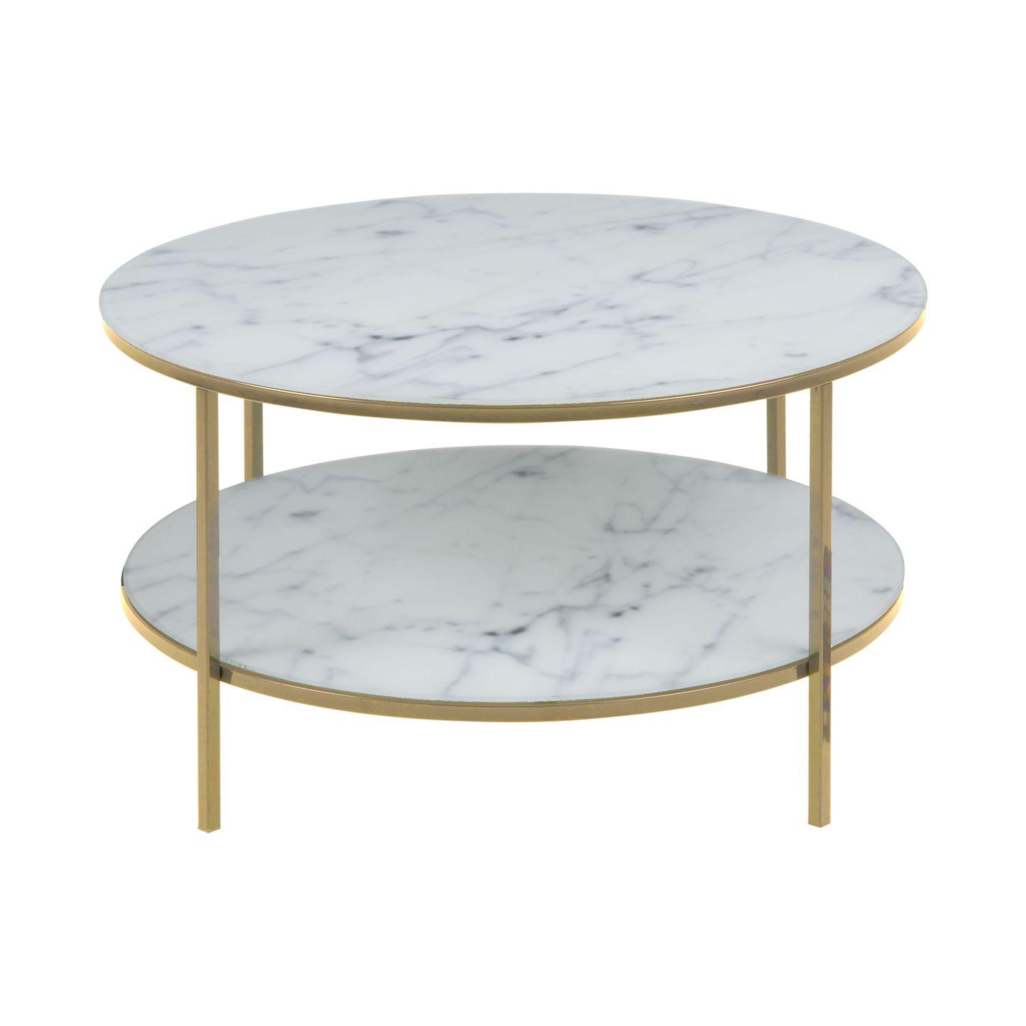 Voir la diapositive 3 : TOILINUX Table basse ronde effet marbre en verre et métal 2 niveaux