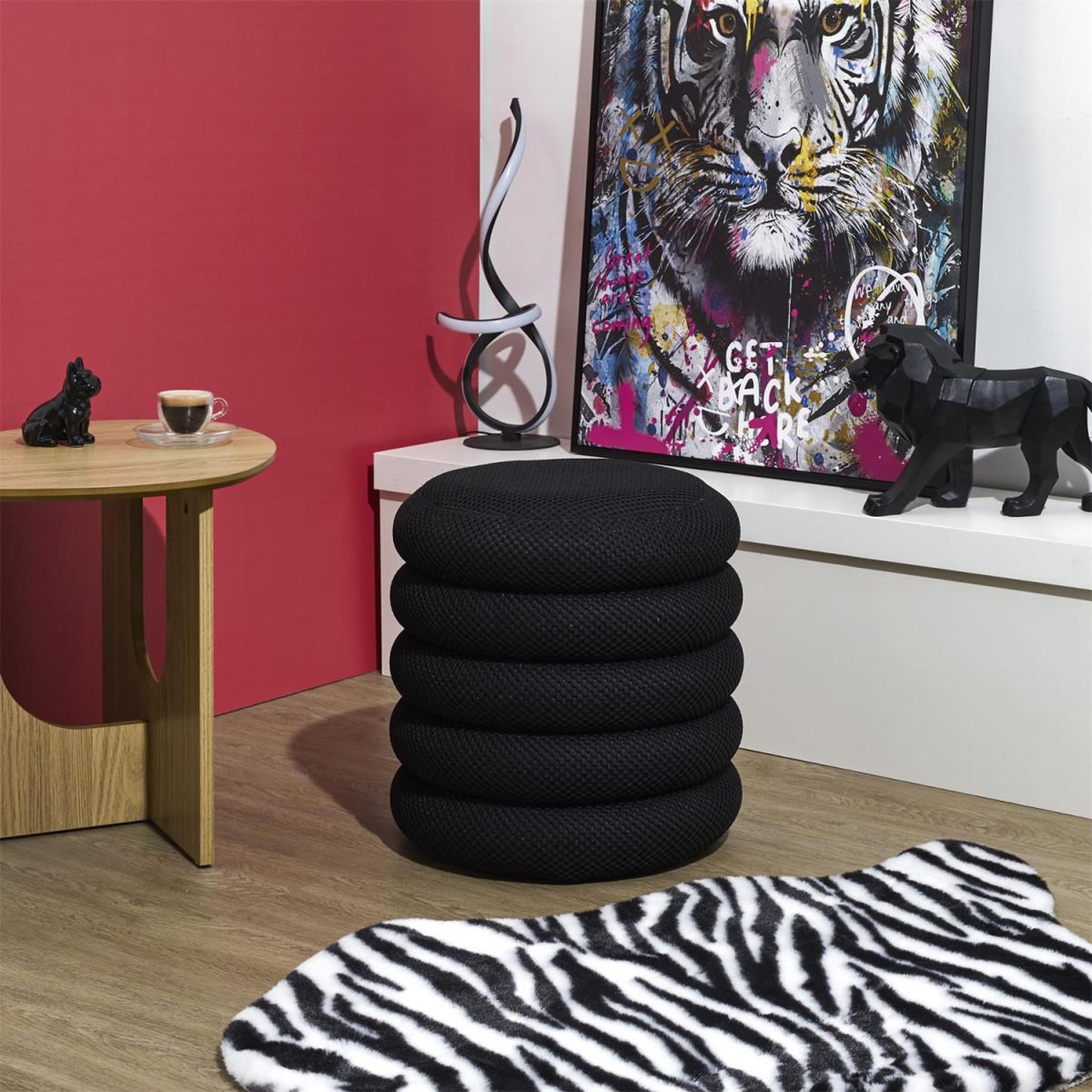 Voir la diapositive 4 : The Home Deco Factory Pouf coffre rangement  atome  42cm noir