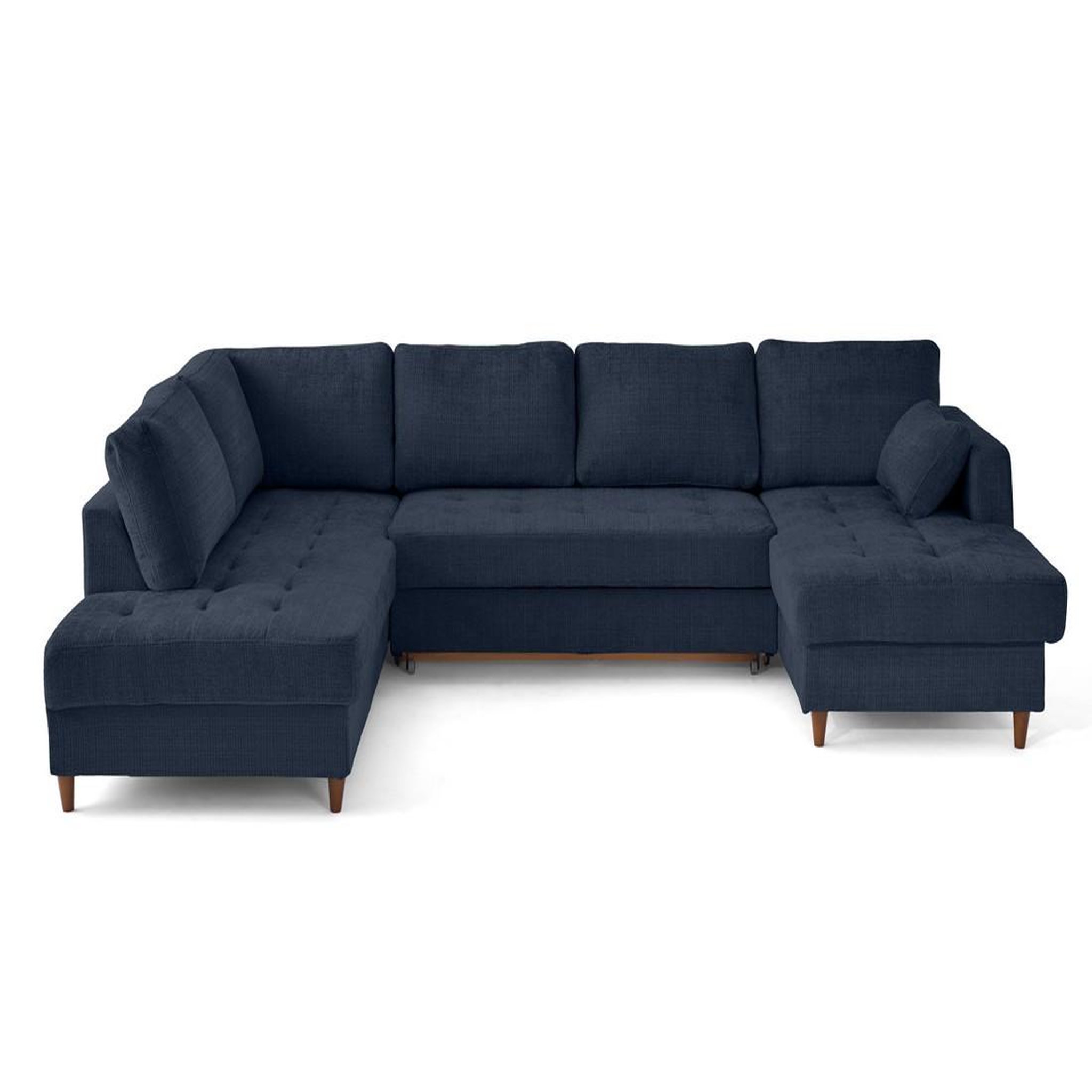 BEST MOBILIER Anna - canapé panoramique d'angle gauche 7 places convertible avec coffre en velours texturé. Coloris disponibles : Bleu, Vert, Violet, Orange, Gris, Beige