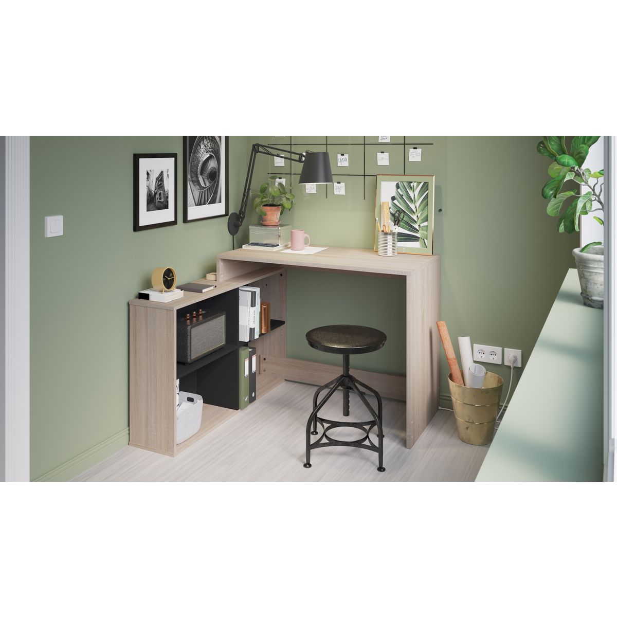 Bureau d'angle droit ou gauche avec rangements L112cm MAX