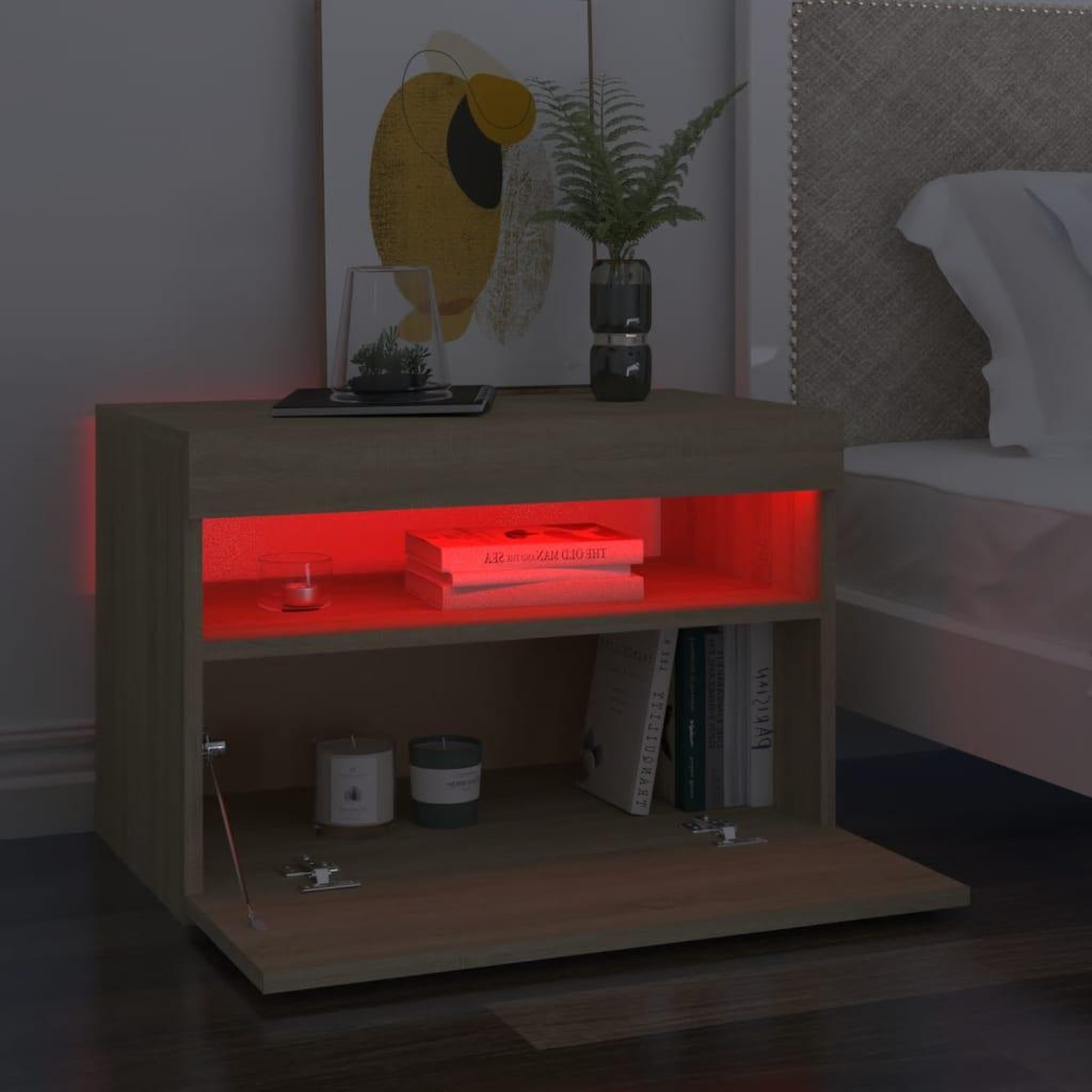 Voir la diapositive 3 : VIDAXL Tables de chevet a LED 2 pcs Chene sonoma 60x35x40 cm