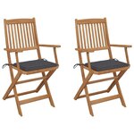 VIDAXL Chaises pliables de jardin lot de 2 avec coussins Bois d'acacia
