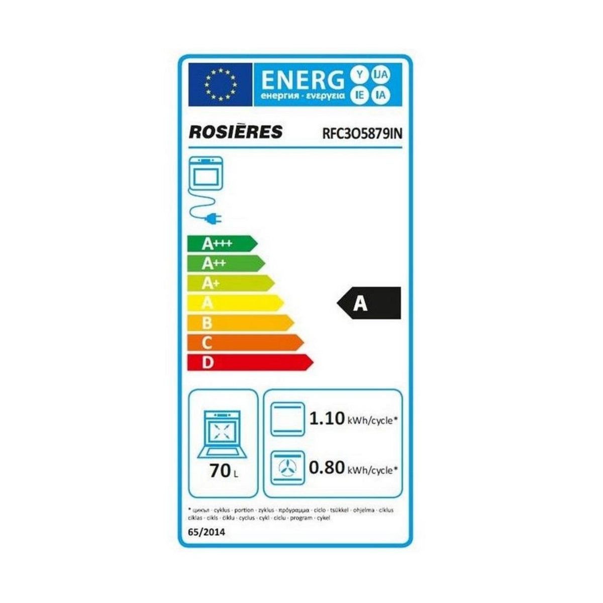 Rosieres Four encastrable multifonction 70l 60cm pyrolyse inox - RFC3O5879IN