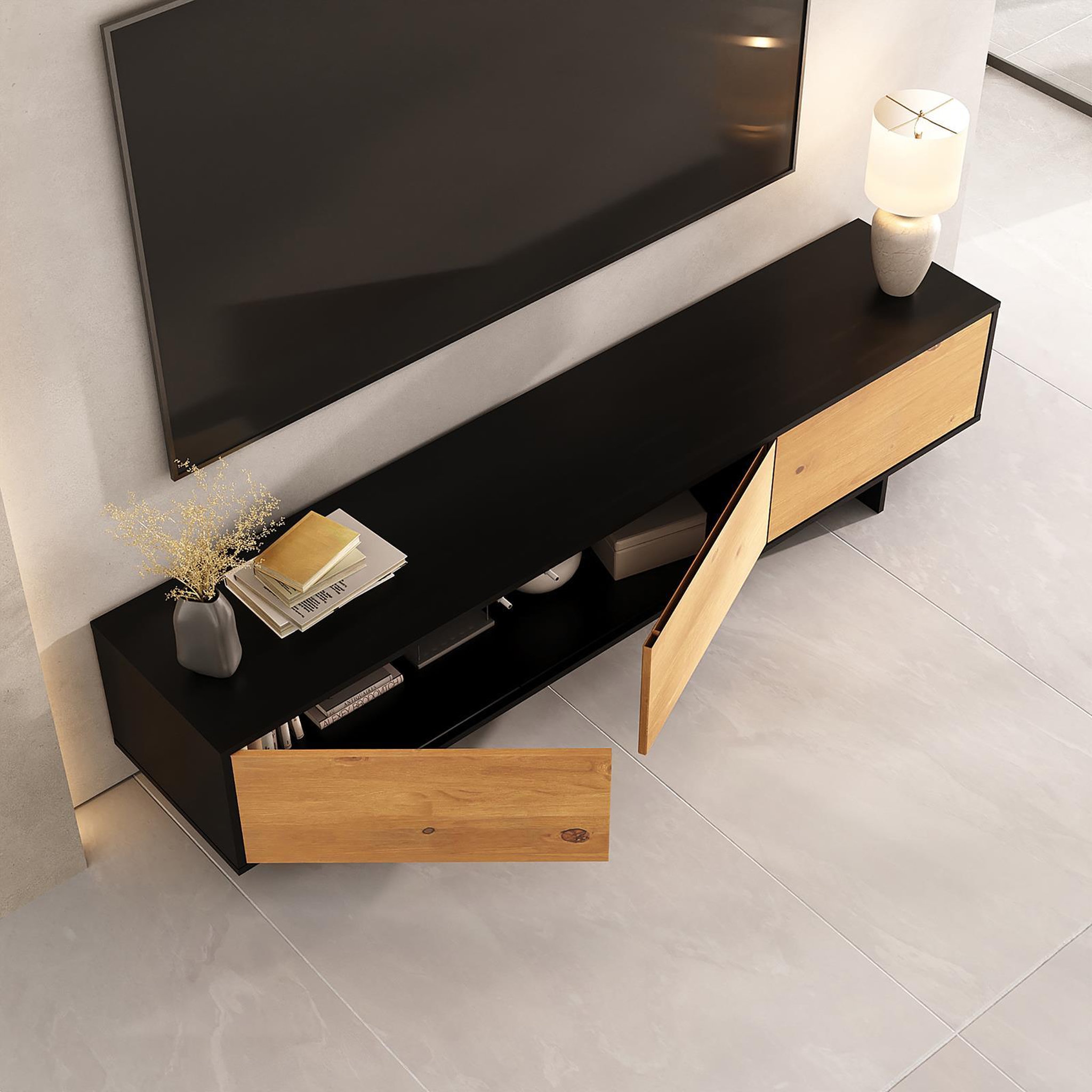 Voir la diapositive 5 : IDIMEX Meuble tv arto l 184 cm 3 portes en bois