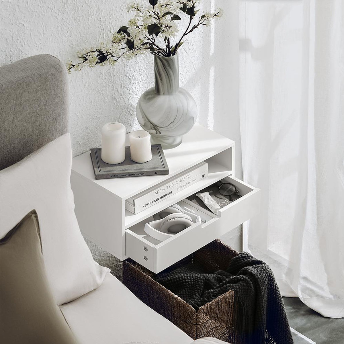 SOBUY Étagère Murale avec Tiroirs Blanc 45x25x22cm NKD03-WX2