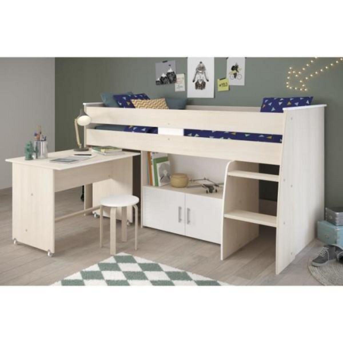 PARISOT Lit combiné enfant Parisot ZOLA 90x200 cm - 2 portes - Avec bureau - Décor acacia clair et blanc